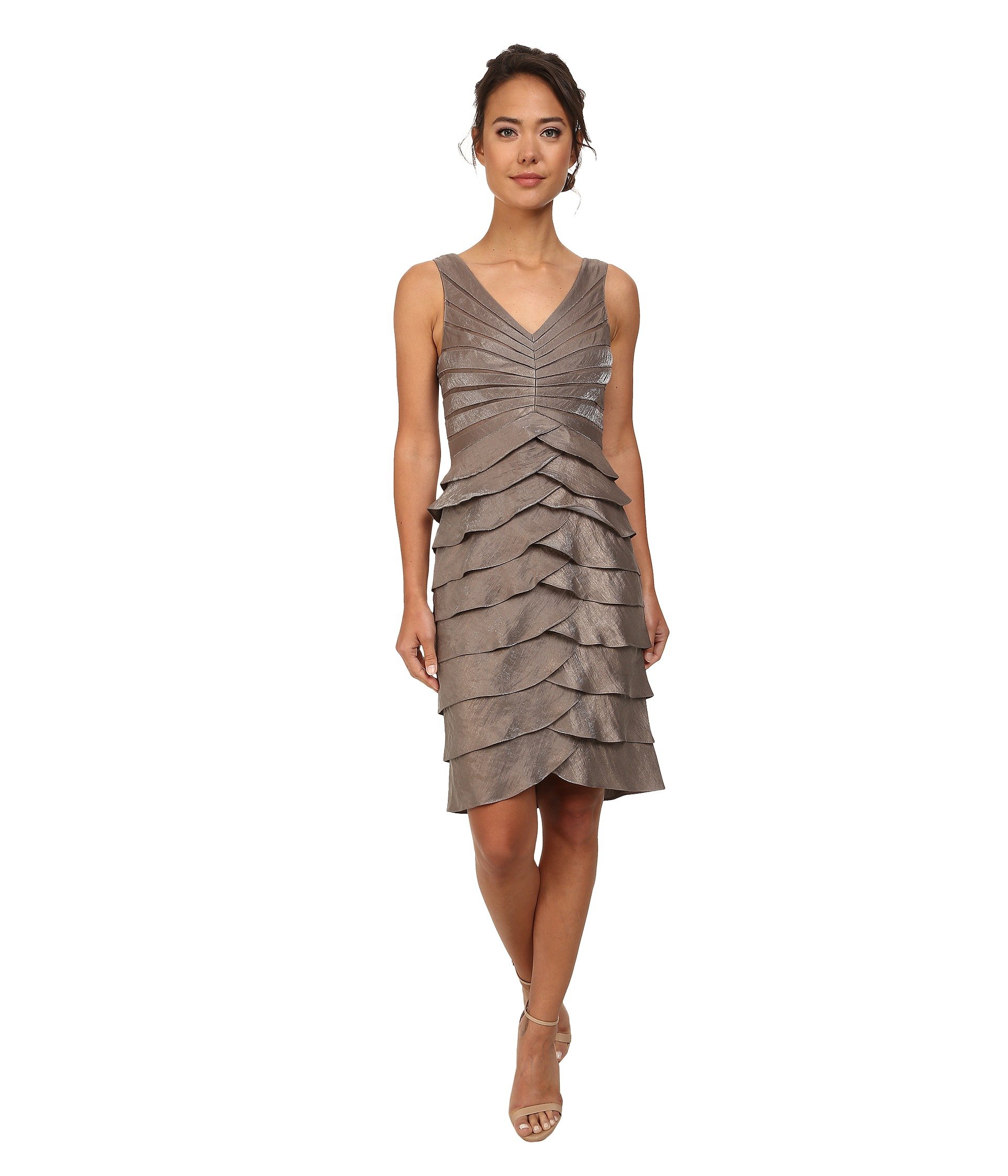 Adrianna Papell Synthetic Shutter Pleat Dress W/ Jacket in Gray - Lyst