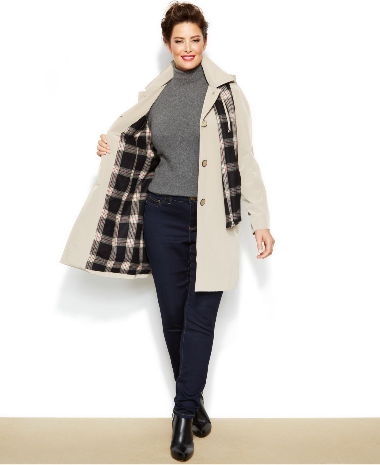 London fog Plus Size Hooded Raincoat & Scarf in Natural Lyst