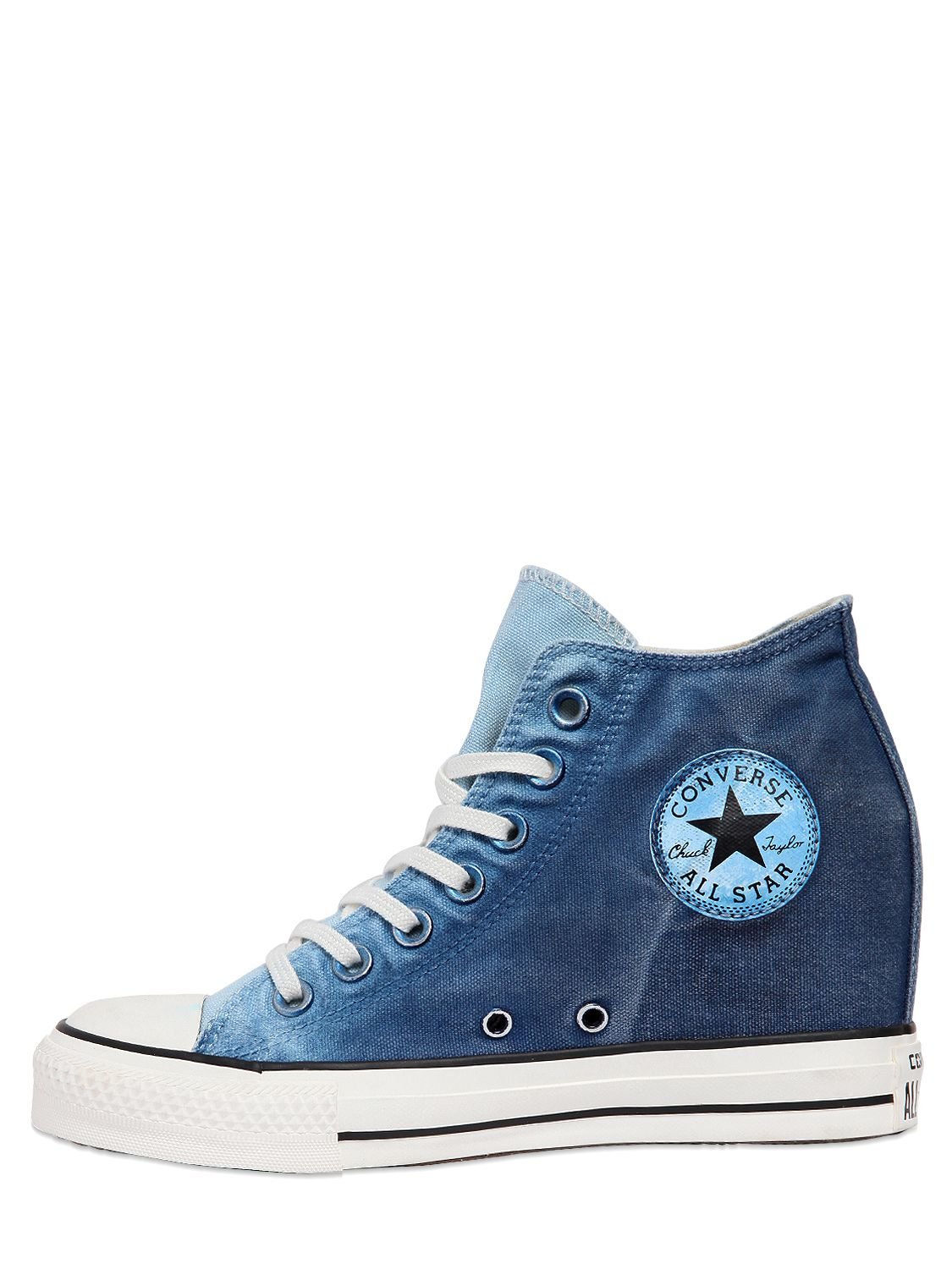 Converse 80mm Star Mid Lux Denim Wedge Sneakers in Blue - Lyst