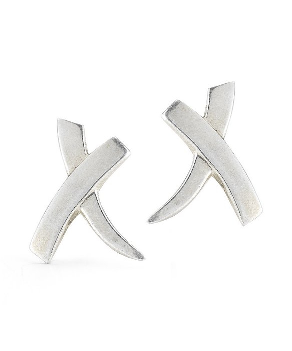Lyst Tiffany Co Pre Owned X Earrings In Sterling Silver Metallic Gallery