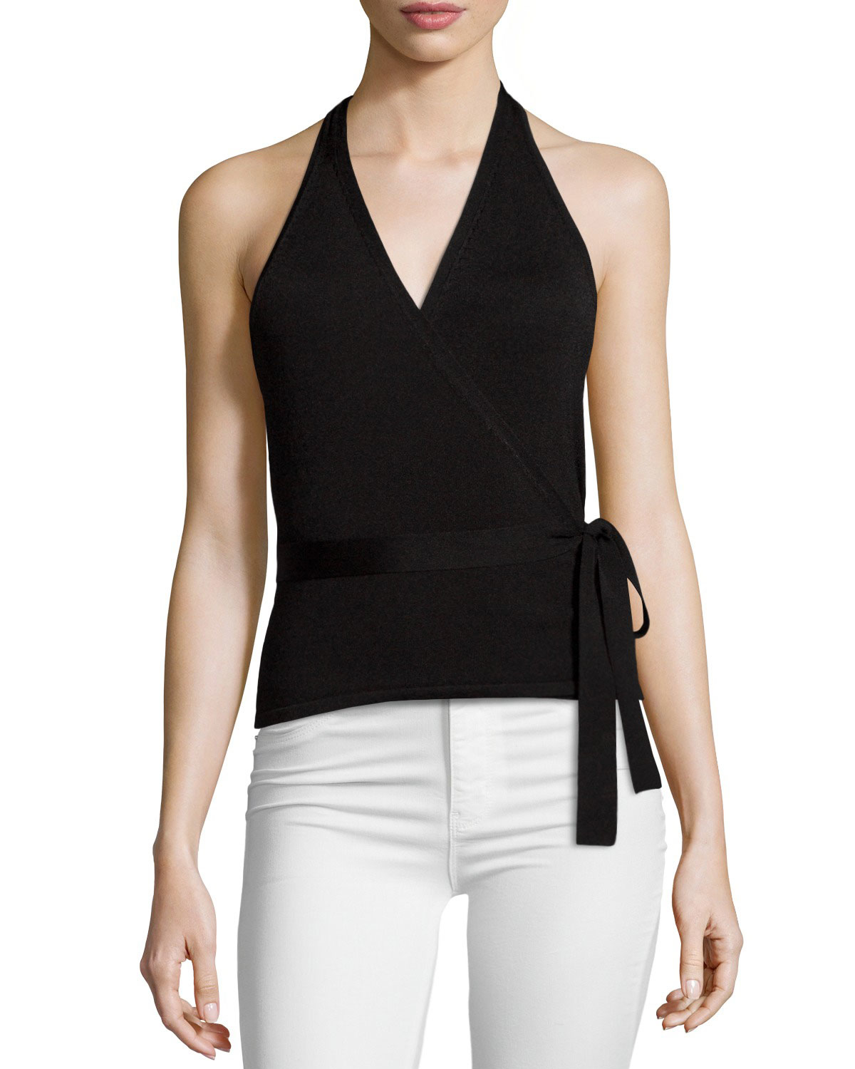 Lyst Diane Von Furstenberg Wrapfront Halter Top in Black
