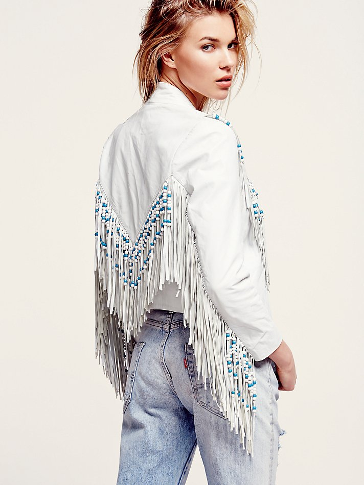Free People Spell Womens Hendrix Fringe Leather Jacket in White | Lyst
