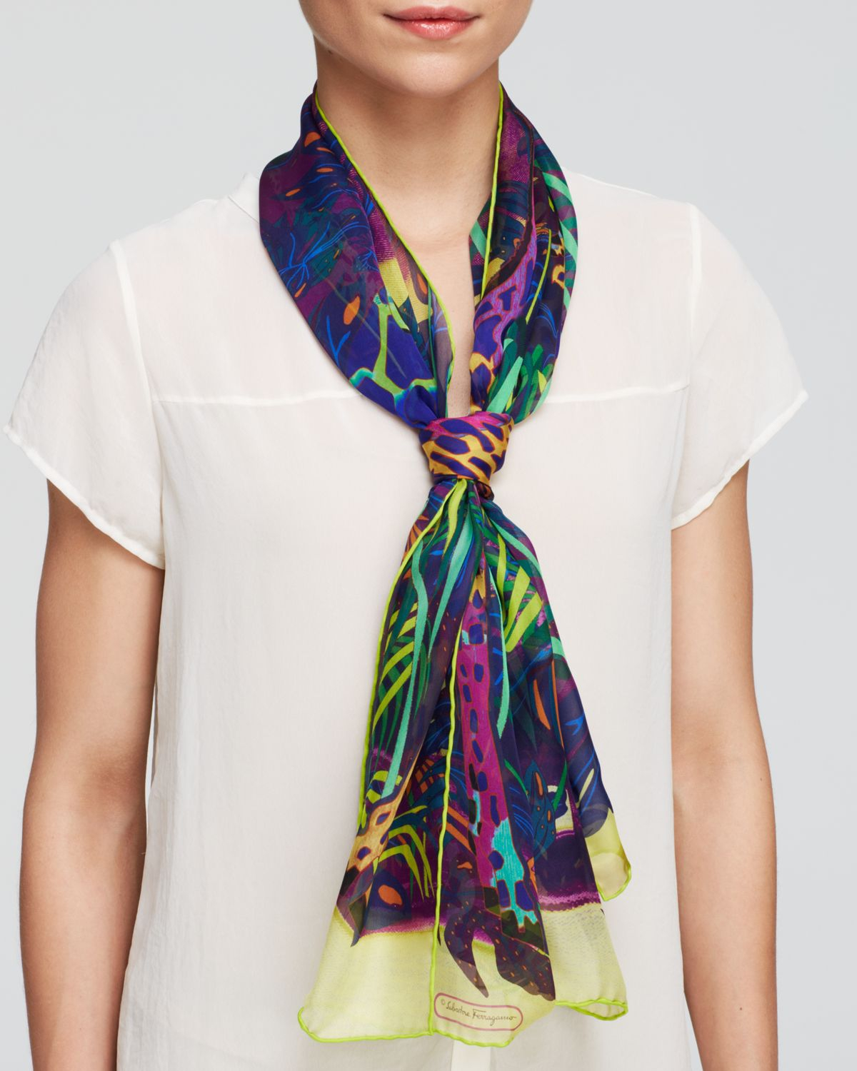 Ferragamo Gize Giraffe Oblong Silk Scarf in Multicolor (Marine/Blu) Lyst
