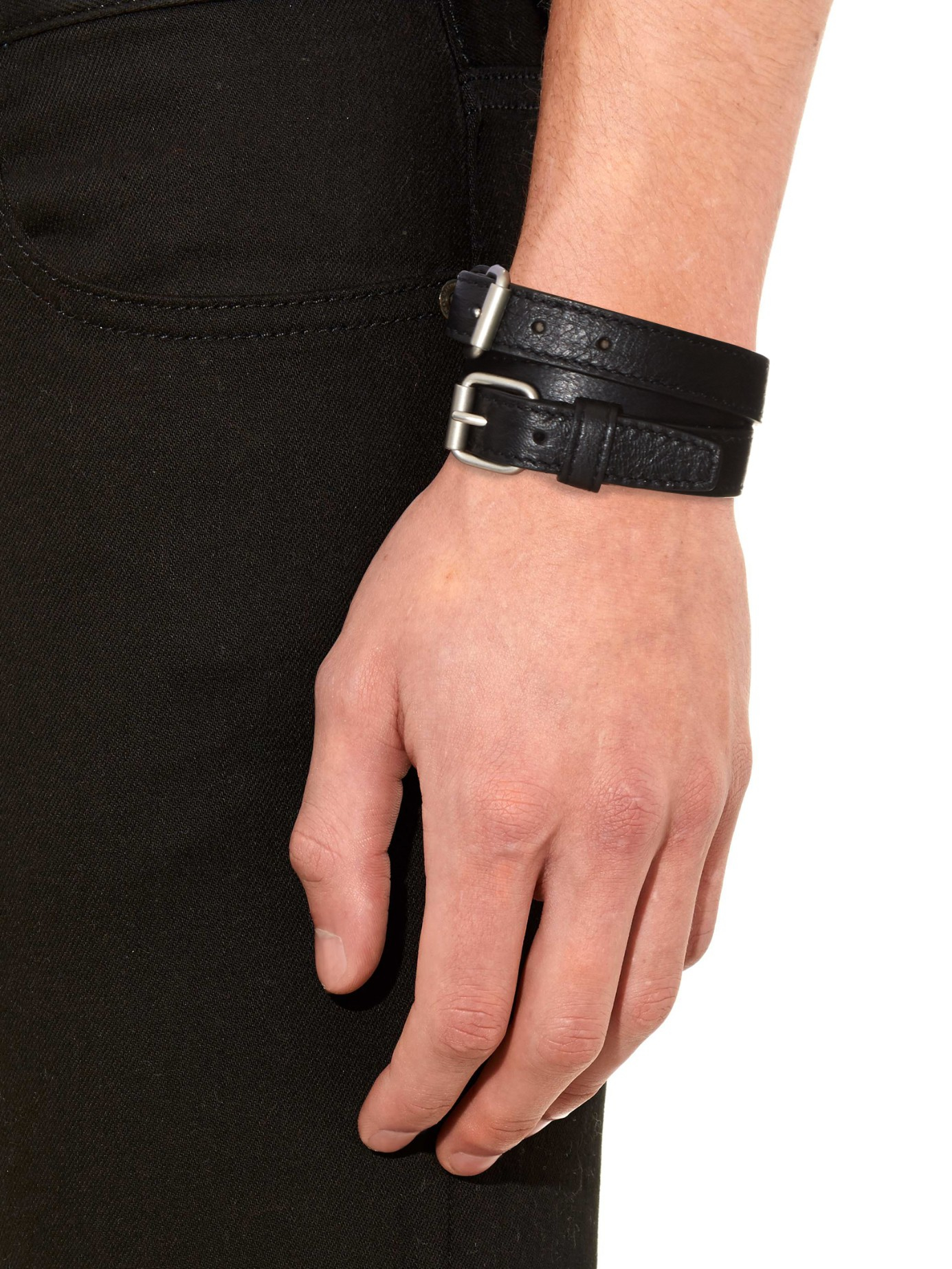 Balenciaga Arena Double-wrap Leather Bracelet for Men Lyst
