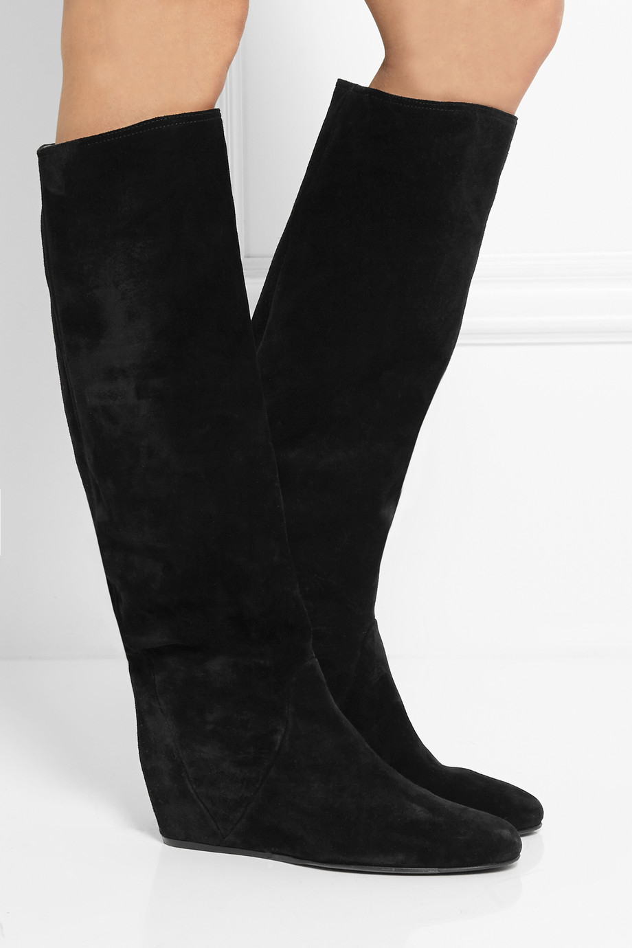 black suede wedge boots