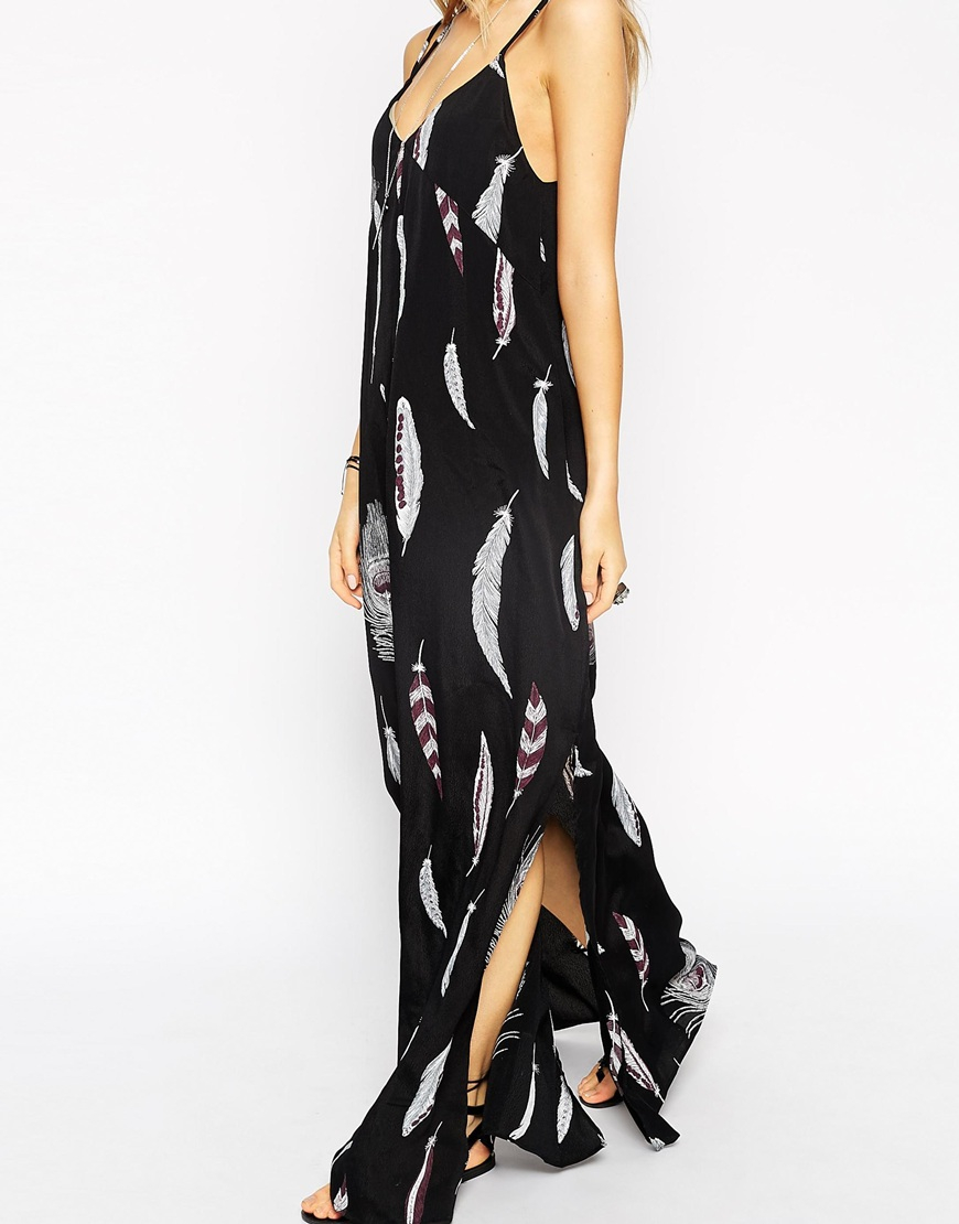 feather print maxi dress