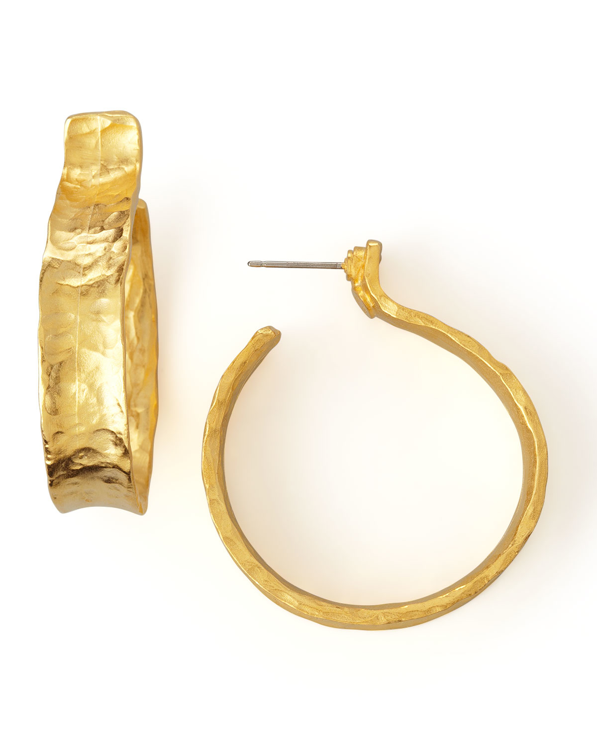 Lyst Kenneth Jay Lane Hammered Satin Golden Hoop Earrings In Metallic Gallery