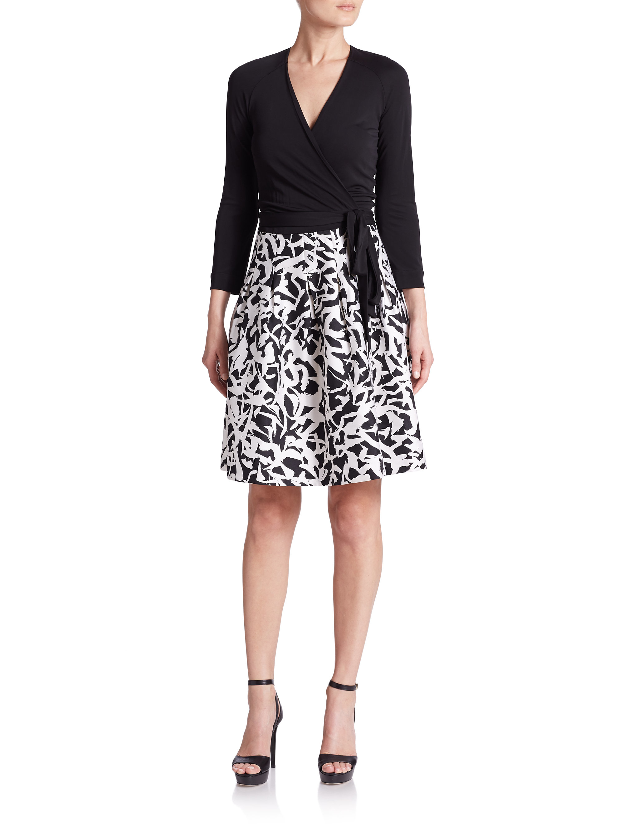 Diane von Furstenberg Jewel Wool \u0026 Silk Wrap Dress in Black-White (Black) |  Lyst