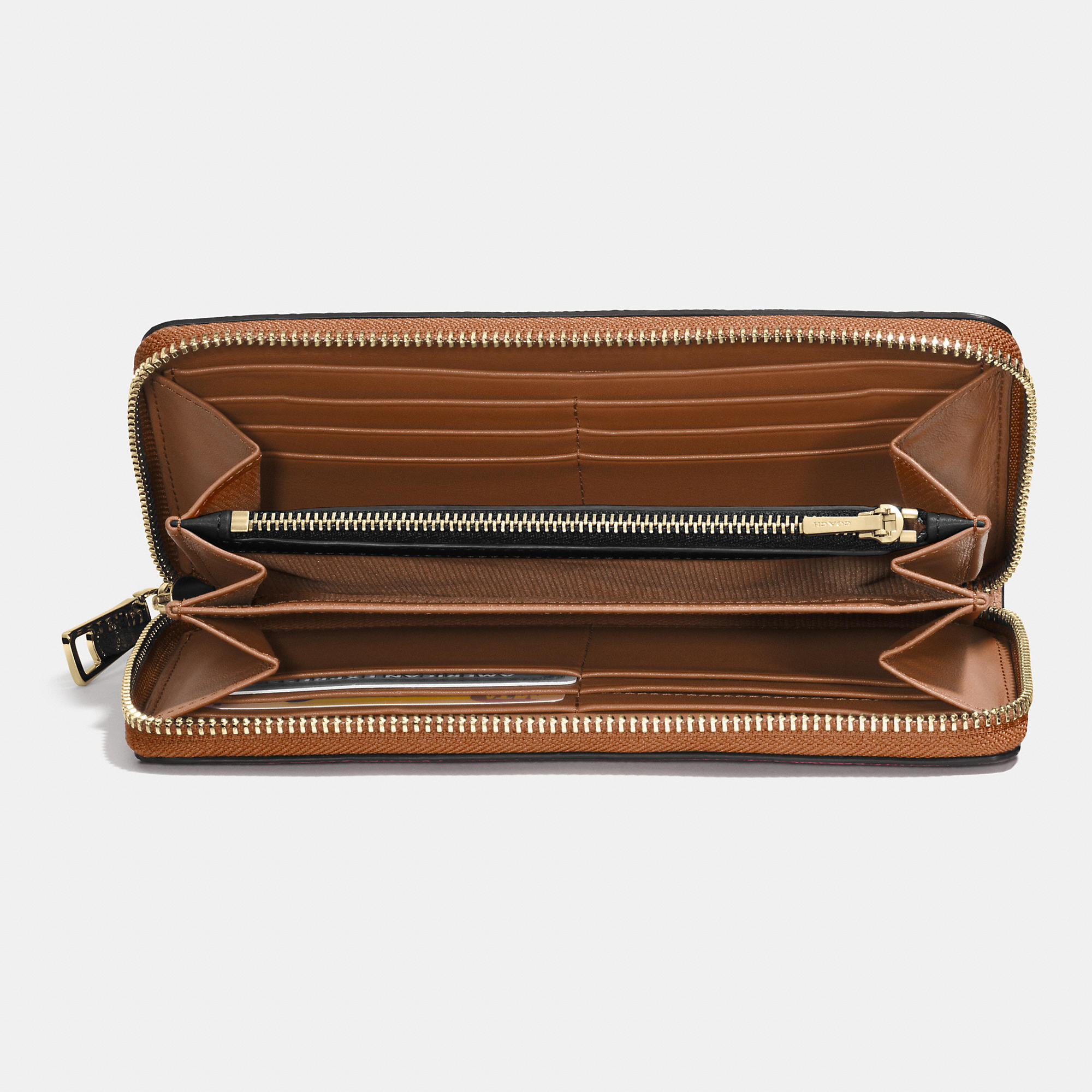 COACH Accordion Zip Wallet In Crossgrain Leather in Brown | Lyst