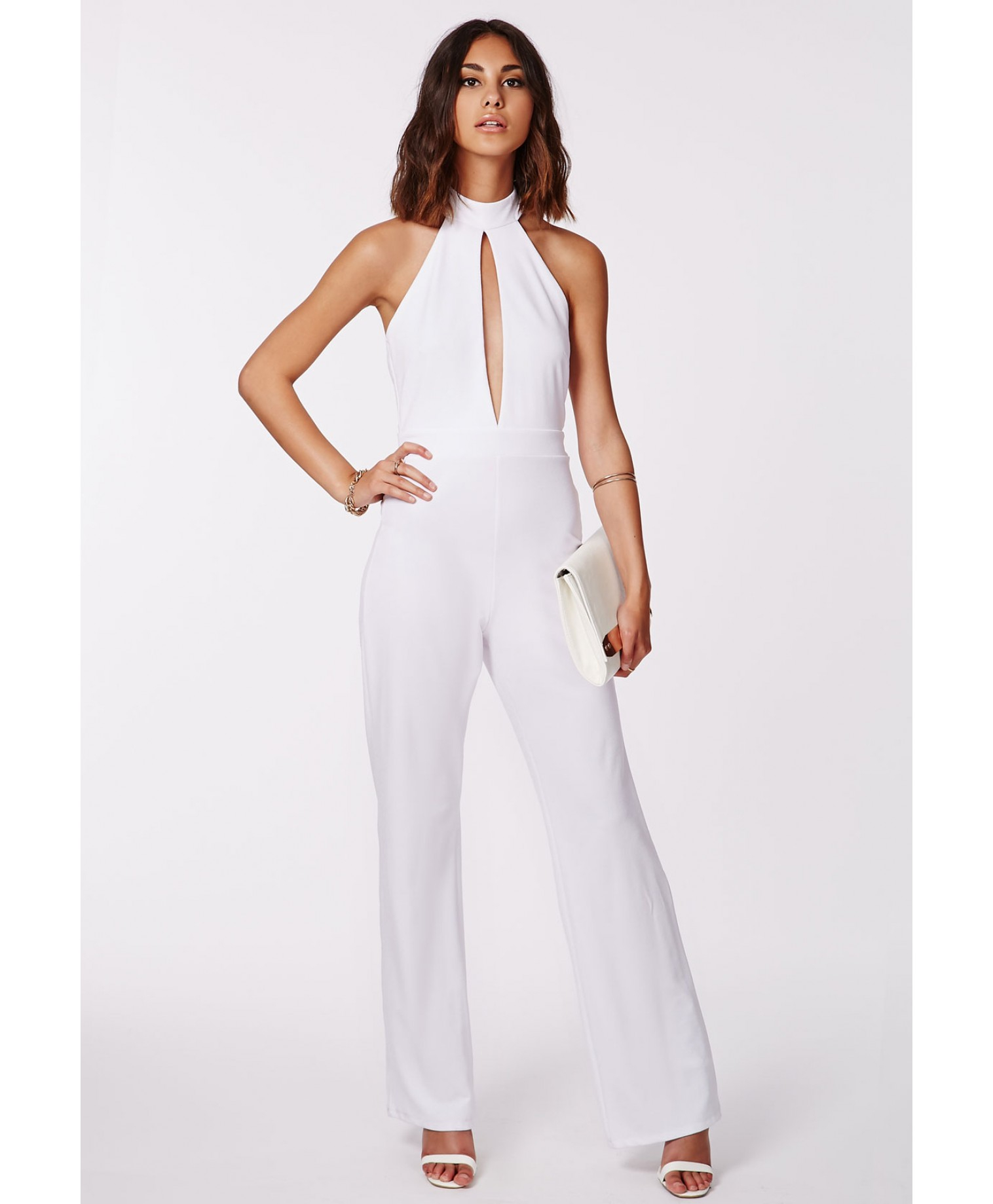 white halter neck jumpsuit