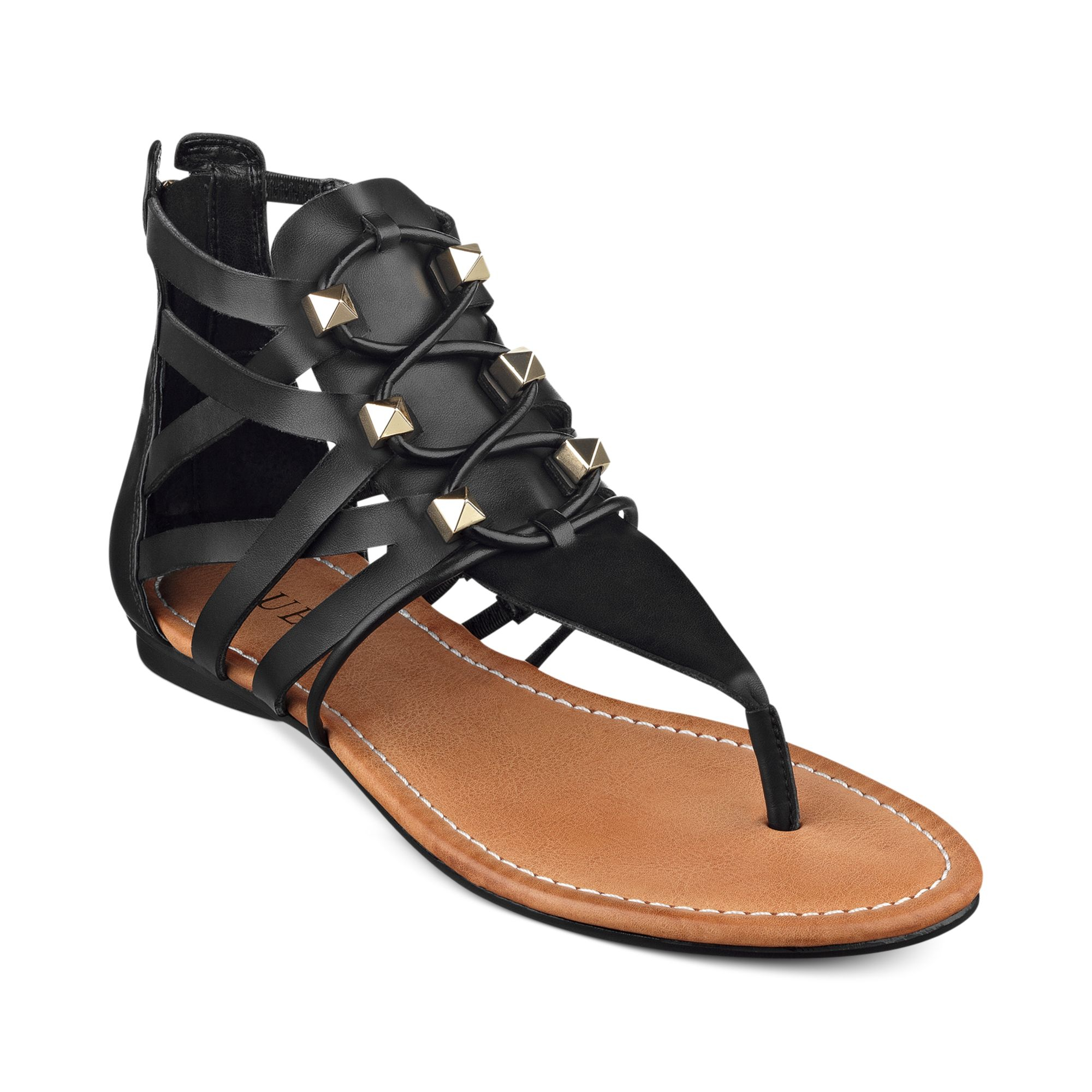 opwinding Museum Geavanceerd Guess Glando Gladiator Flat Thong Sandals in Black | Lyst