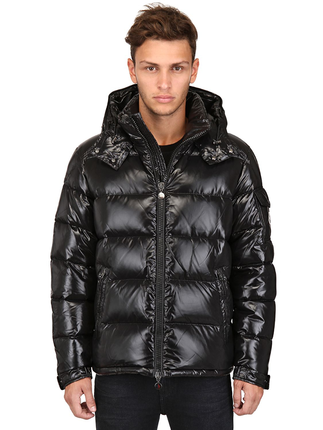 Moncler Maya Shiny Nylon Down Jacket in Black for Men | Lyst