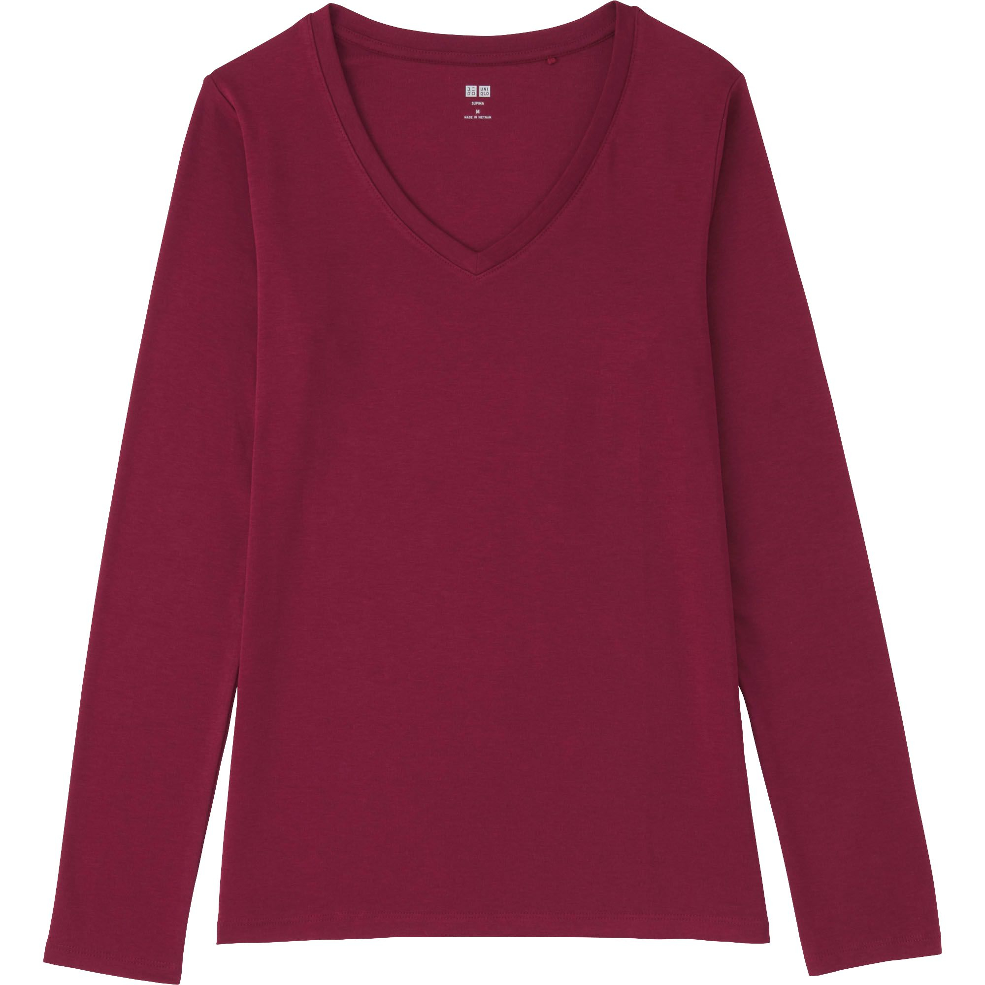 Uniqlo Women Supima Cotton Modal V-Neck Long Sleeve T-Shirt in Red ...