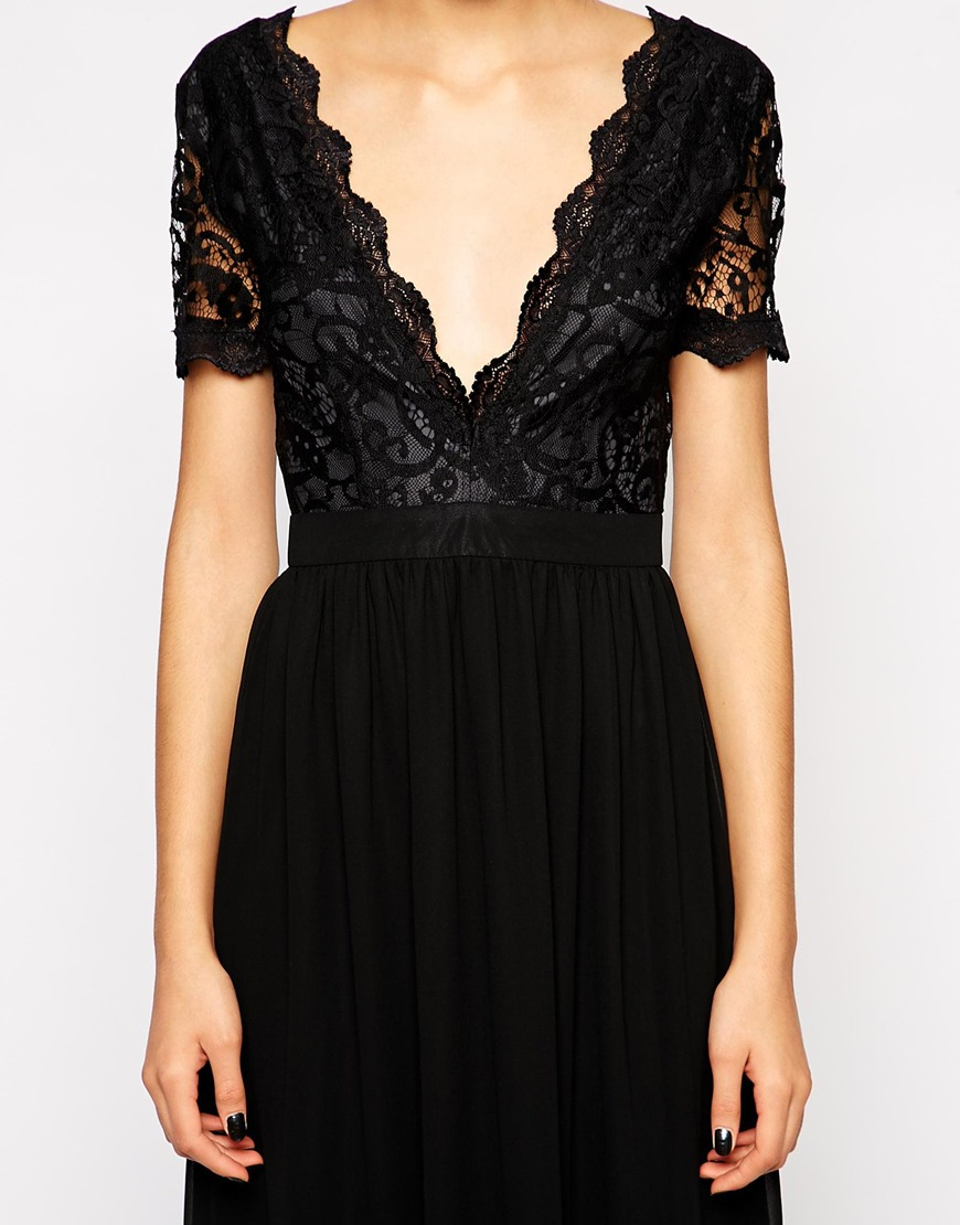 black lace plunge dress