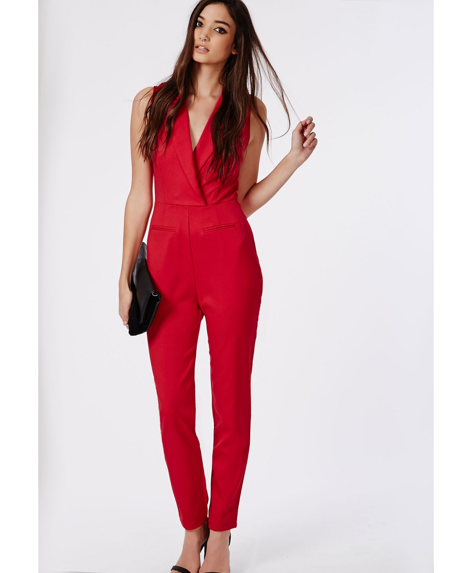 red tuxedo jumpsuit