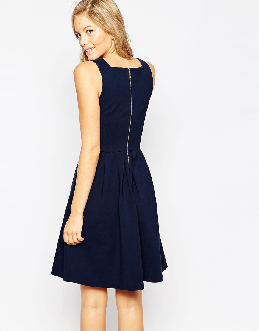 Closet Square Neck Dress With Box Pleats in Blue | Lyst
