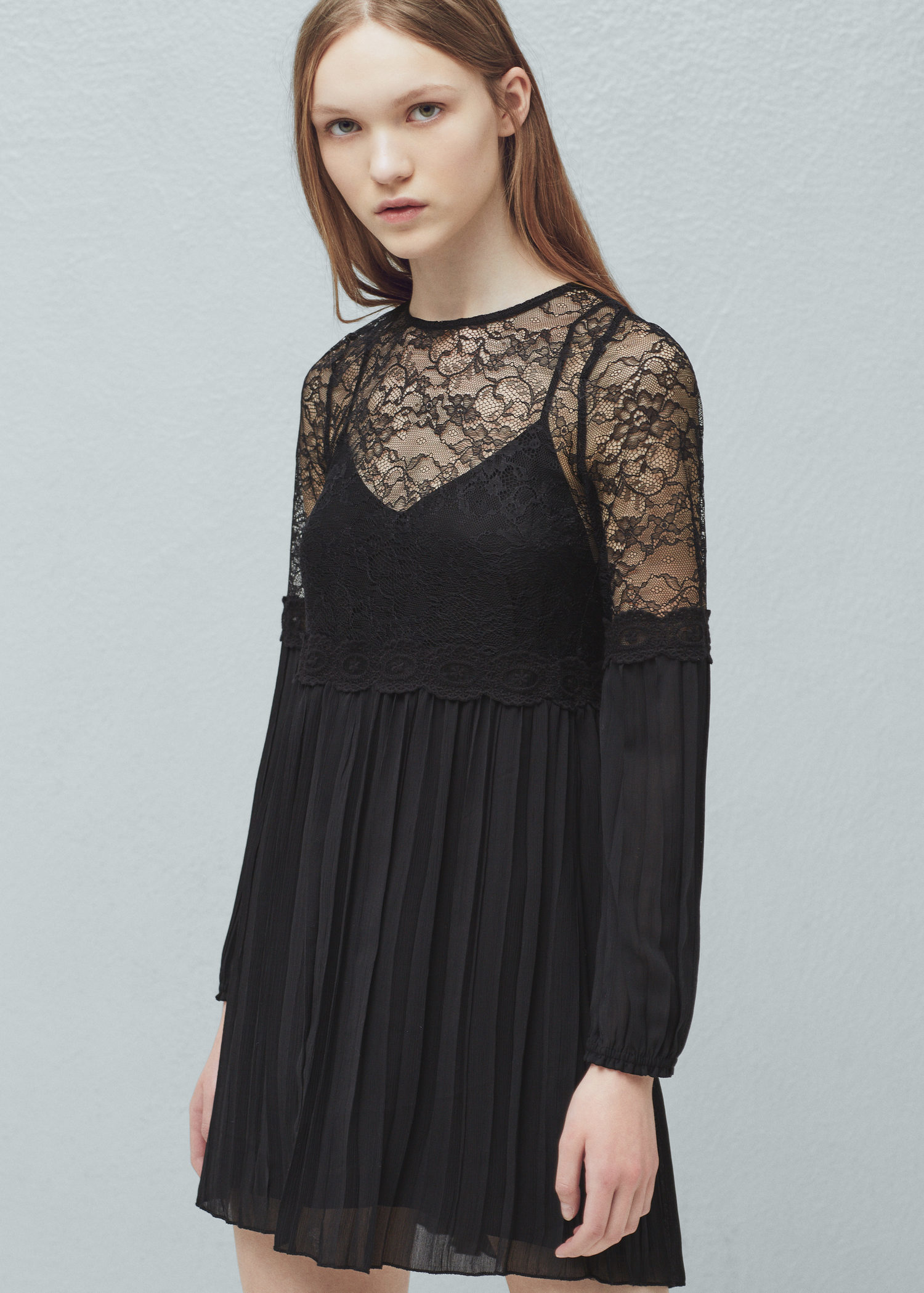 Lyst - Mango Lace Panel Dress in Black