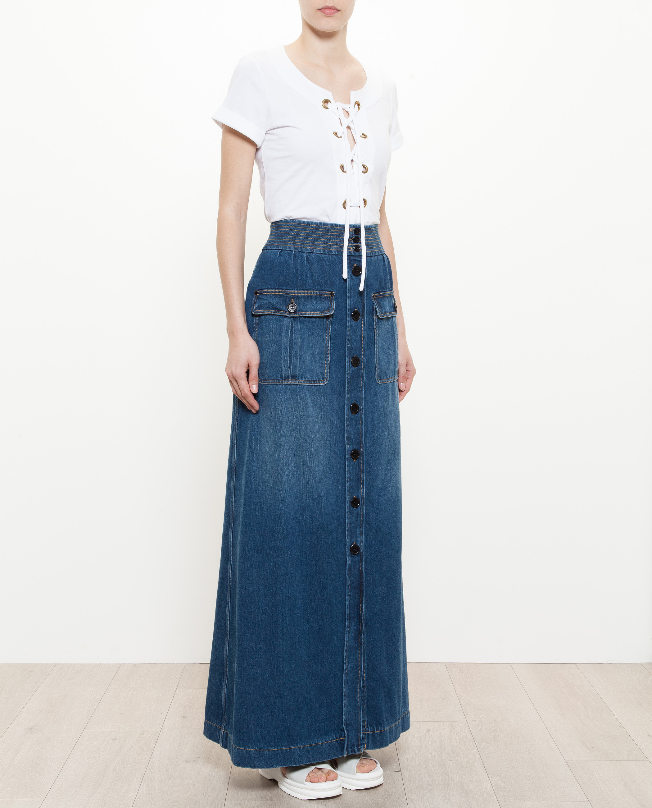 Chloé Long Denim Skirt in Blue - Lyst