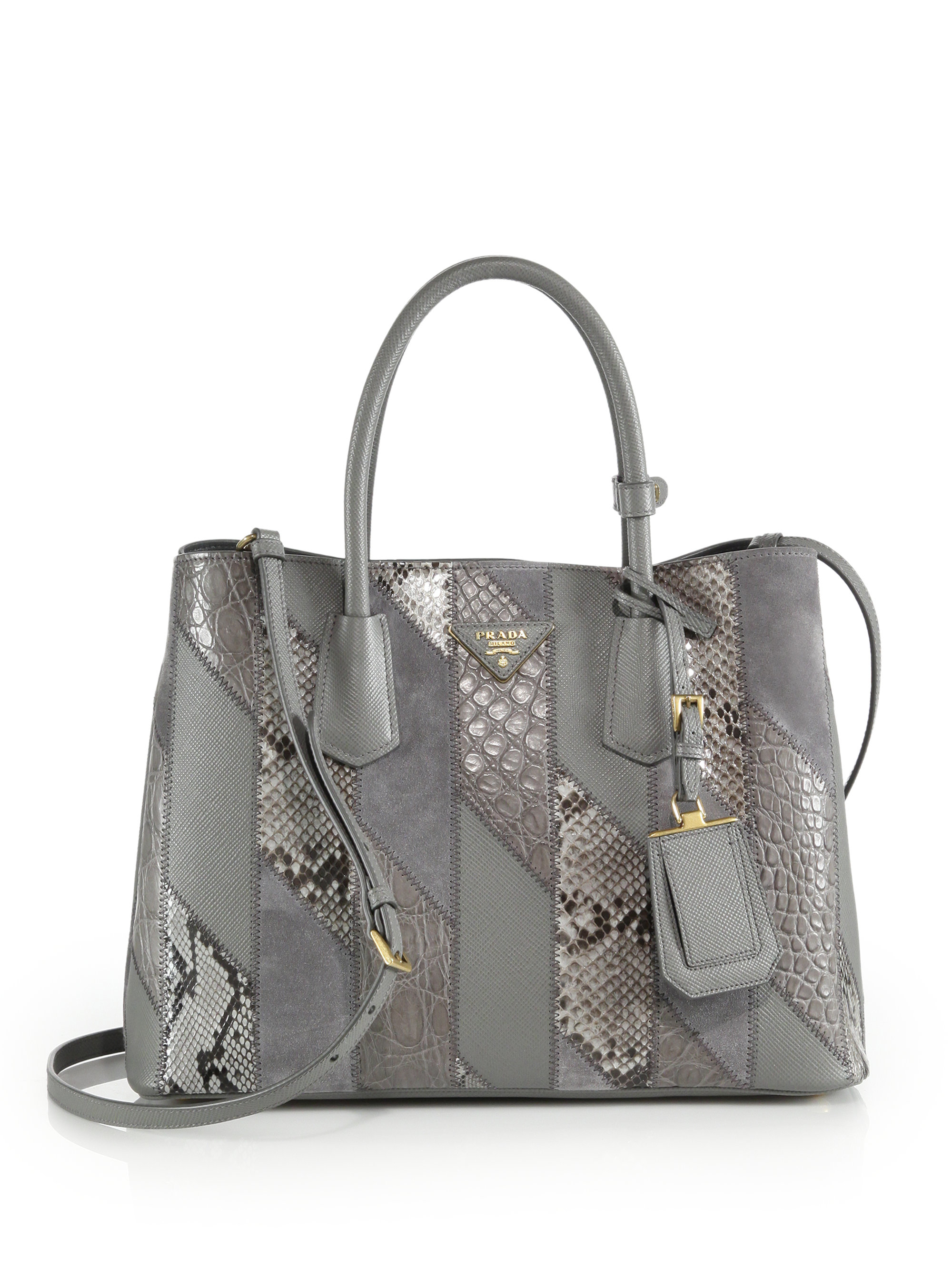 Prada Patchwork Crocodile, Python, Suede \u0026amp; Saffiano Leather Tote ...