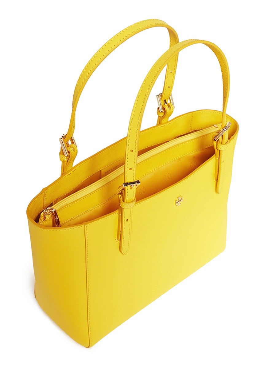 Tory Burch 'york' Small Leather Buckle Tote in Yellow | Lyst