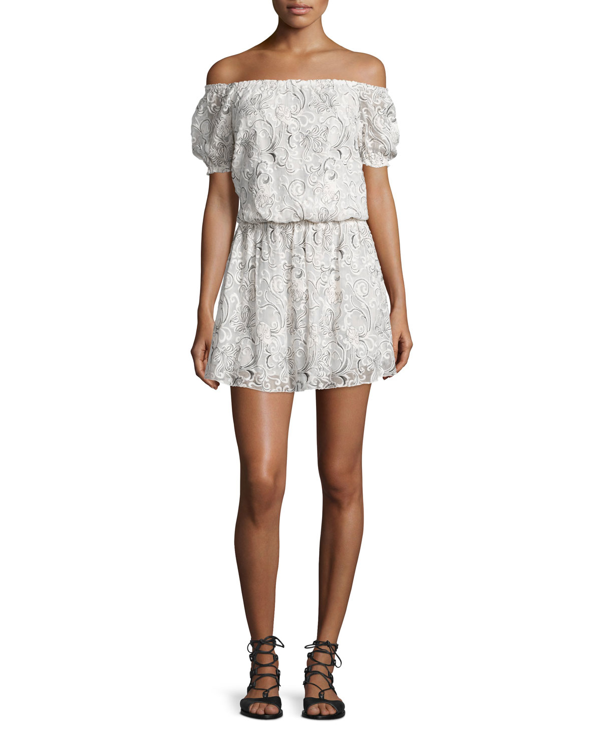 Alice + olivia Janell Off-the-shoulder Silk Lace Dress in Black (WHITE ... -   Alice and Olivia lace dress