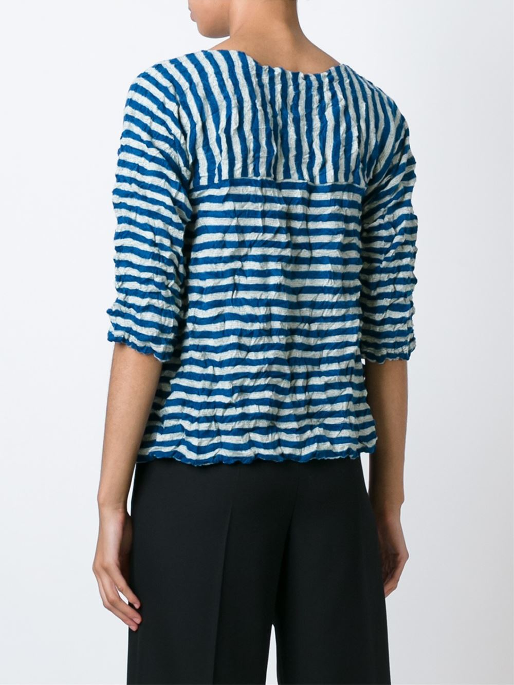 Issey Miyake Cauliflower Striped Top With Creases in Blue - Lyst