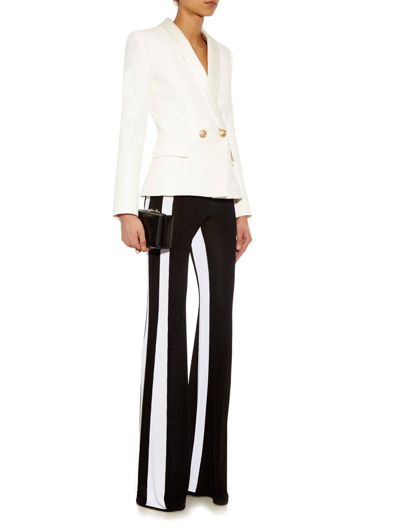 white pants with black side stripe
