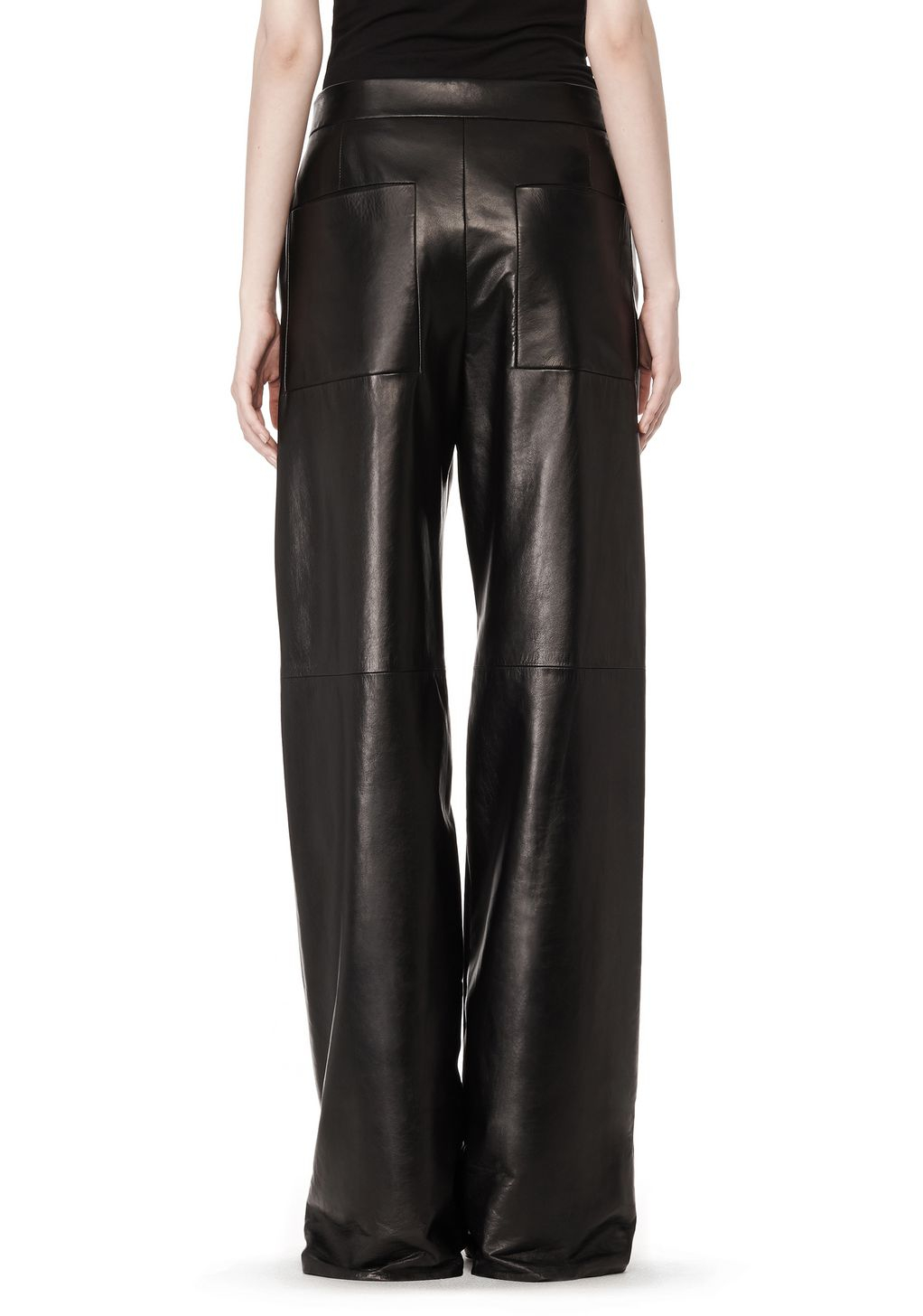 Alexander Wang Wide Leg Leather Pant With Contrast Drawstring in Black ...