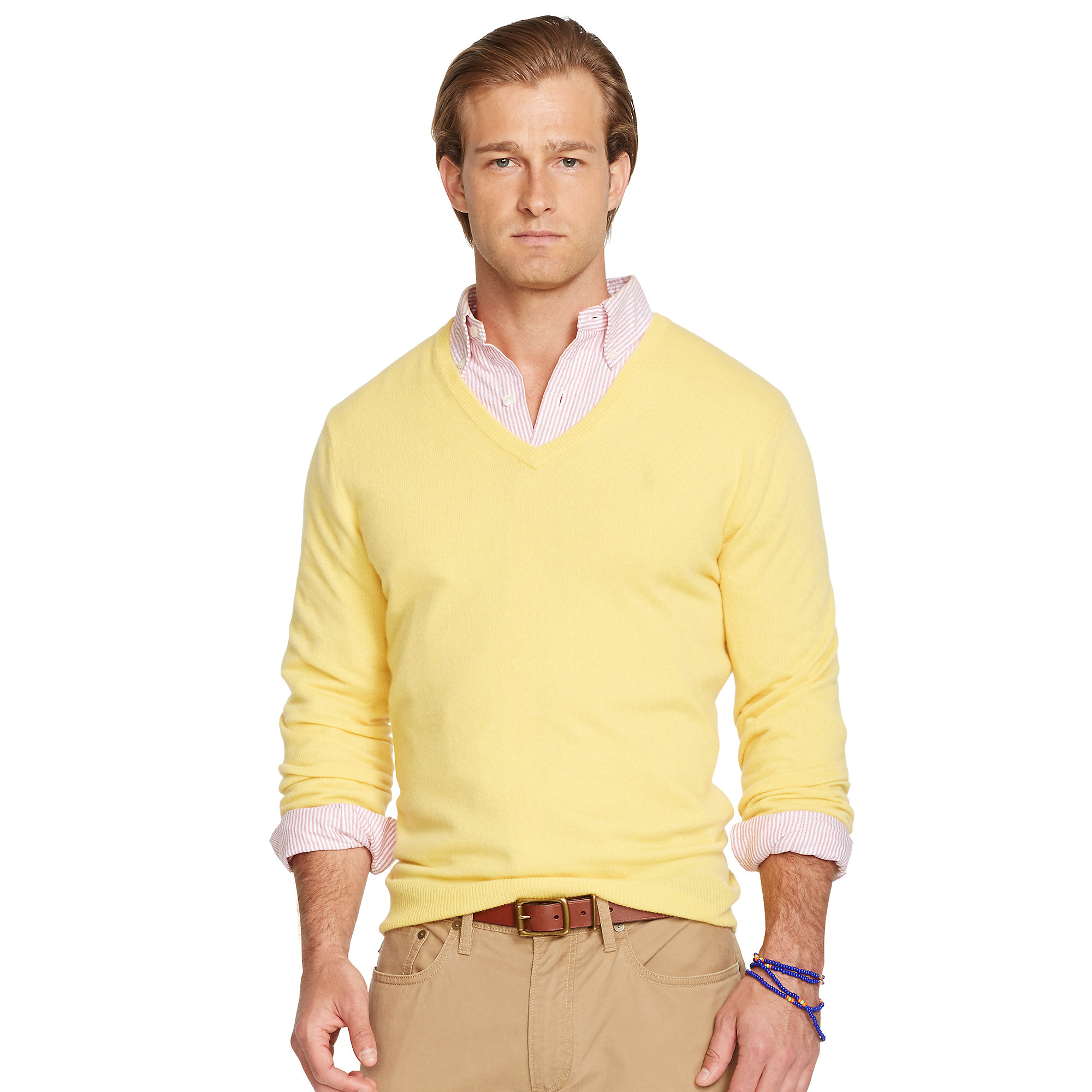 Polo Ralph Lauren Cashmere V-Neck Sweater in Yellow for Men | Lyst
