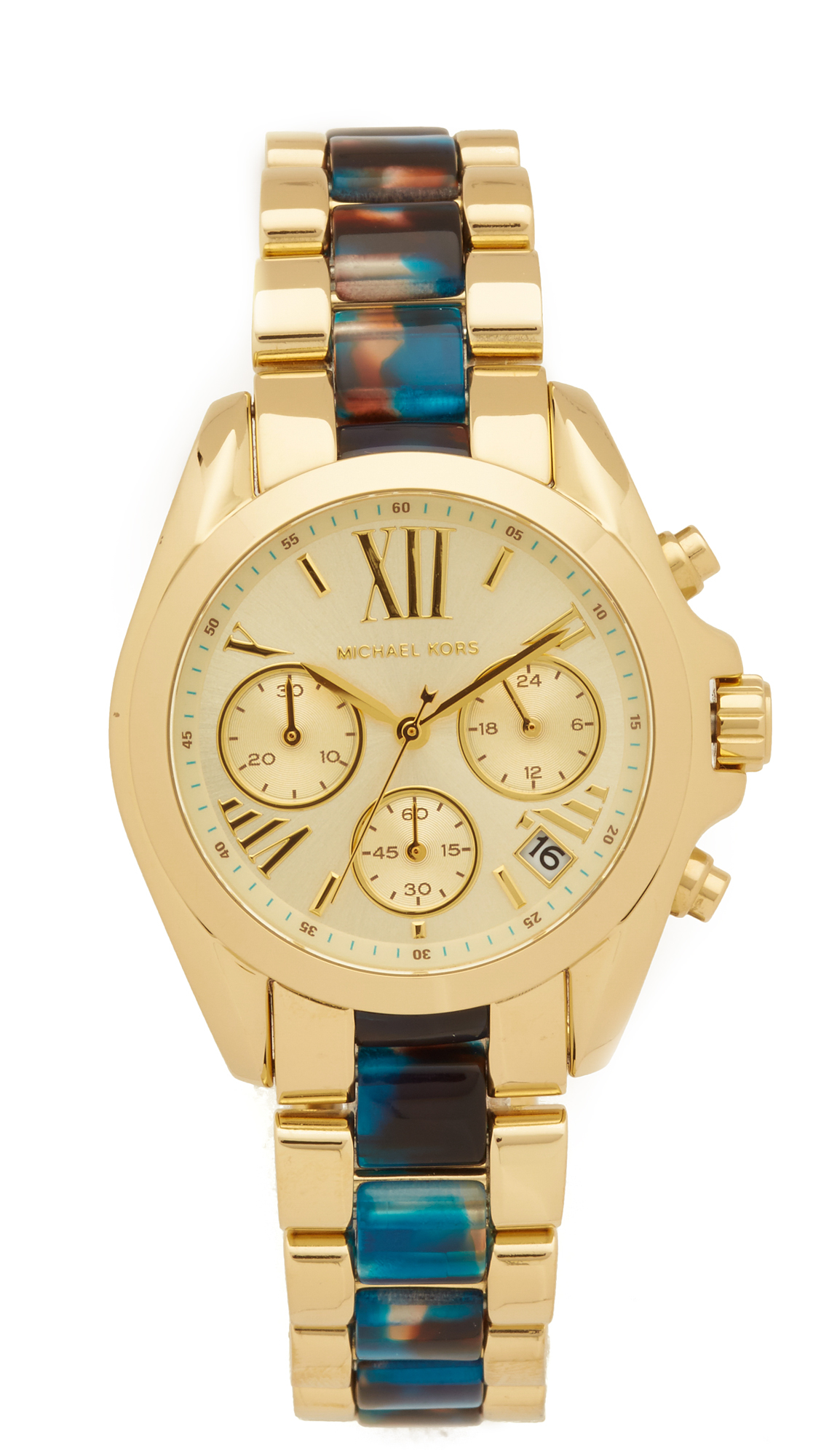 Michael Kors Synthetic Mini Bradshaw Watch in Gold/Turquoise (Metallic) |  Lyst