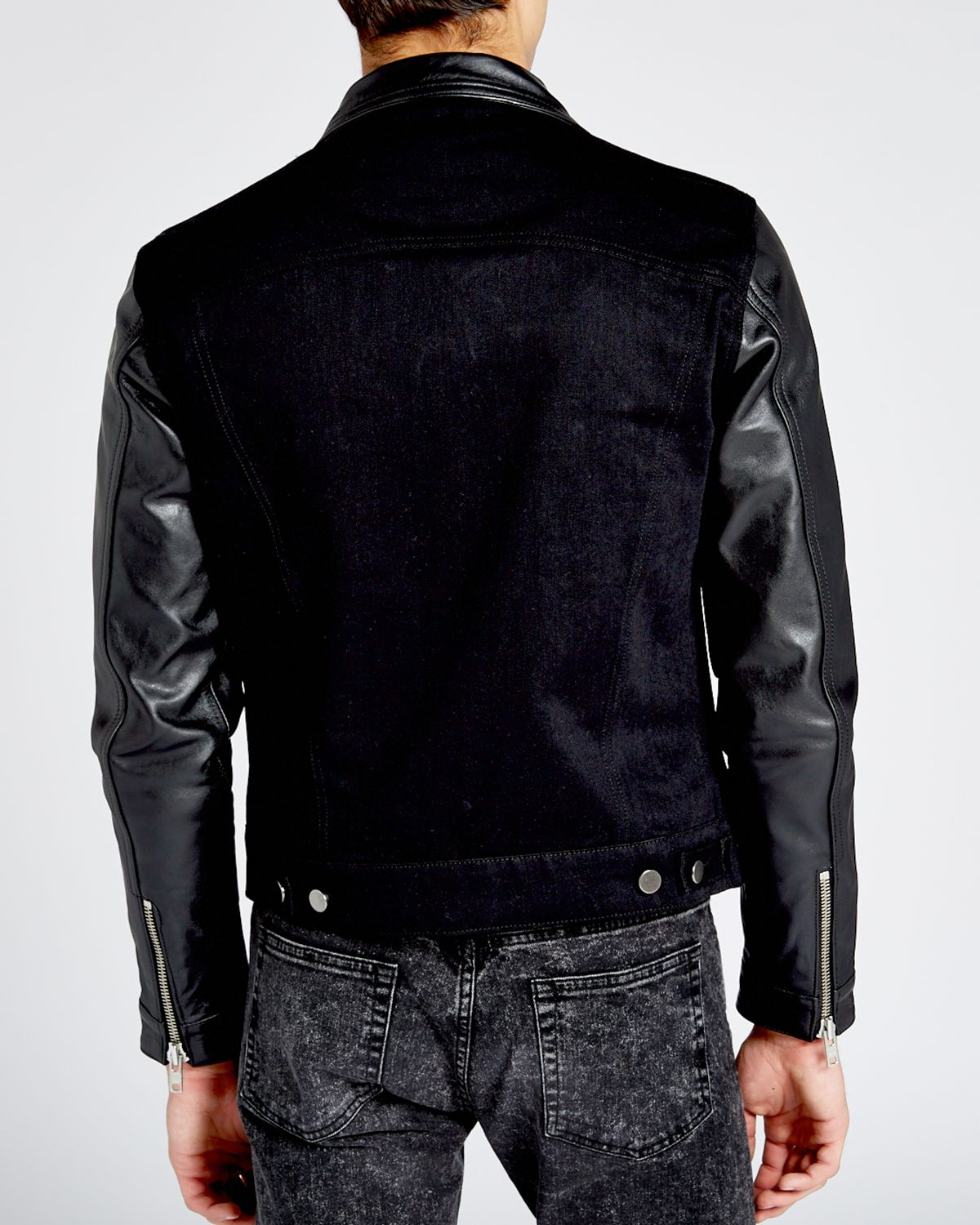 black leather denim jacket