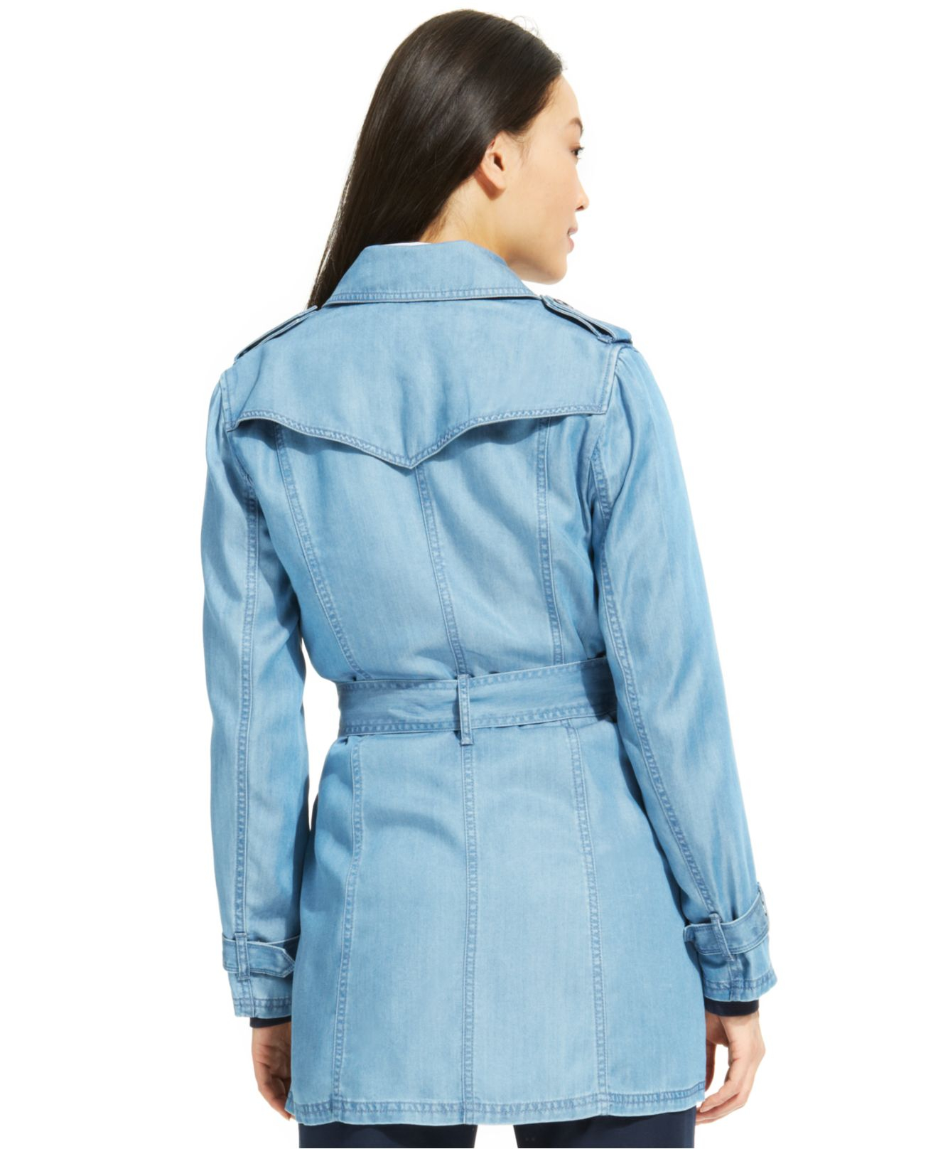Tommy Hilfiger Belted Tencel Trench Coat in Light Wash (Blue) | Lyst