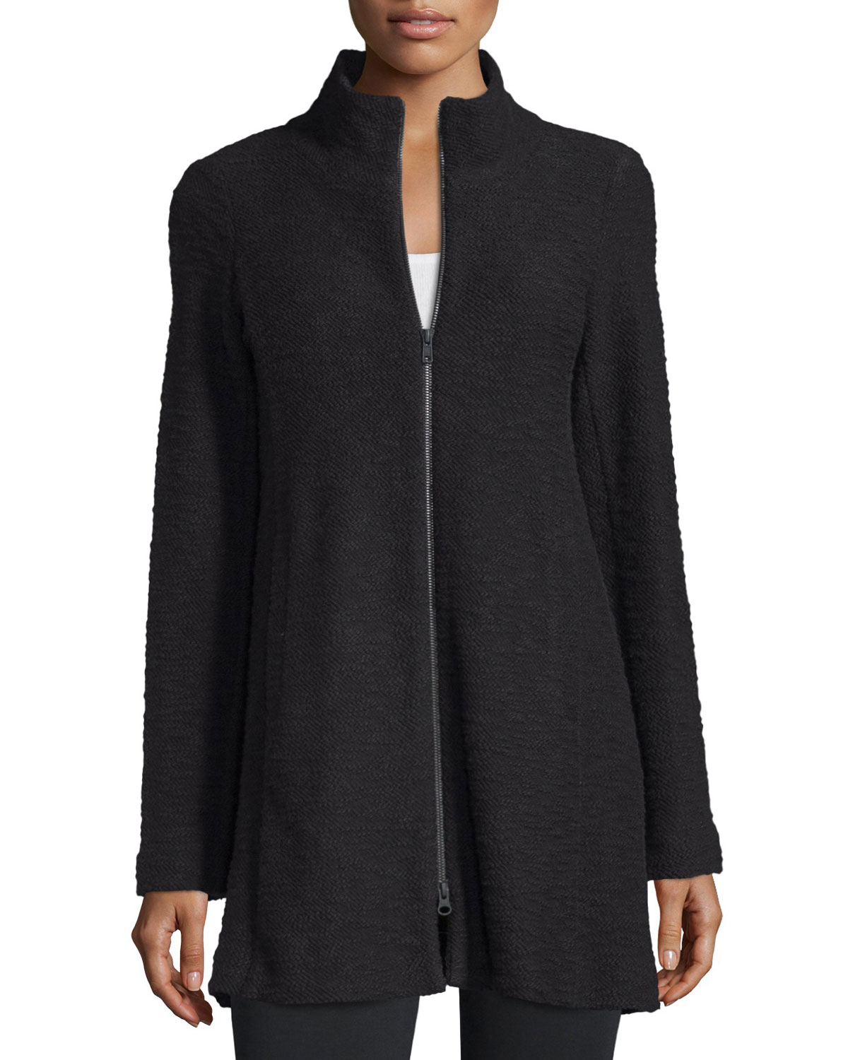 Lyst Eileen Fisher ZipFront TexturedCotton Jacket in Black