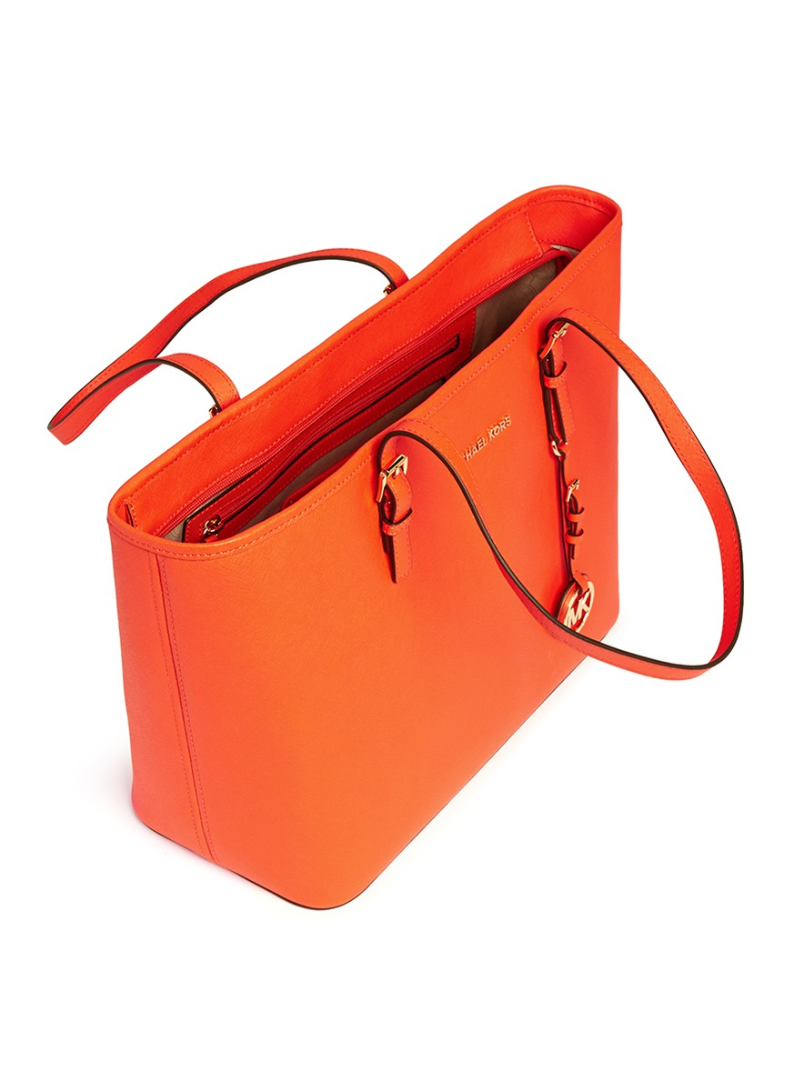 Michael Kors Jet Set Large Saffiano Leather Crossbody Bag in Orange NWT