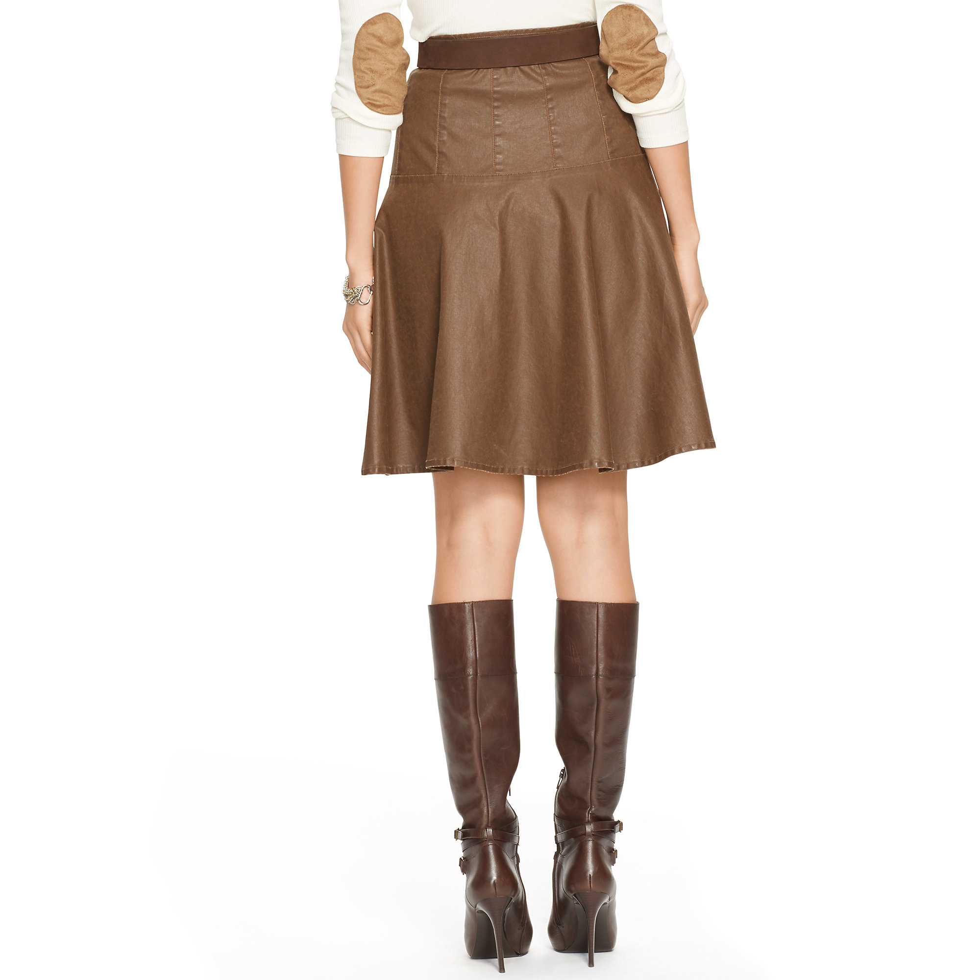 Ralph Lauren Coated Stretch Denim Skirt in Vintage Brown (Brown) Lyst
