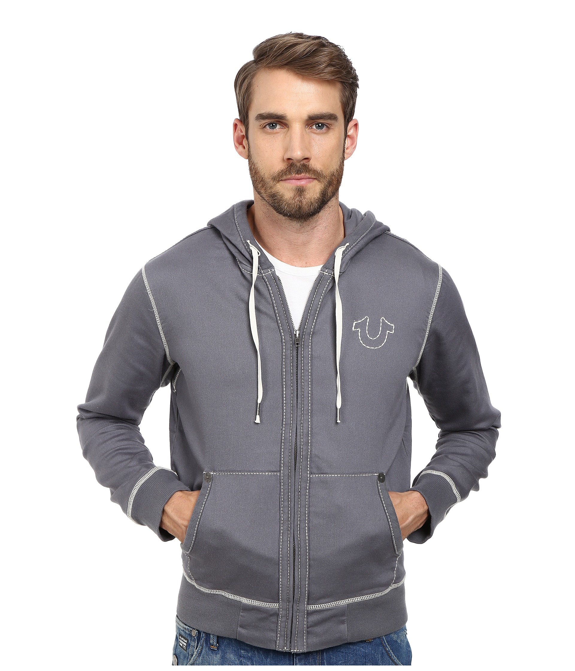 gray true religion hoodie