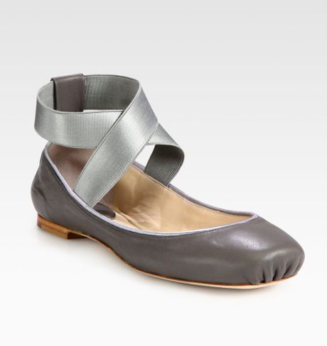 Chloé Leather Ballet Flats in Gray (grey) | Lyst