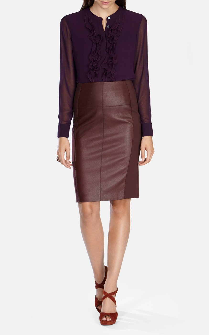 Karen millen Leather Look Ponte Roma Pencil Skirt in Red Lyst