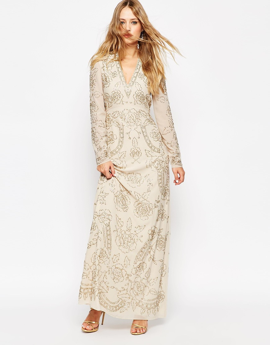 Cream embellished maxi dress Clearance