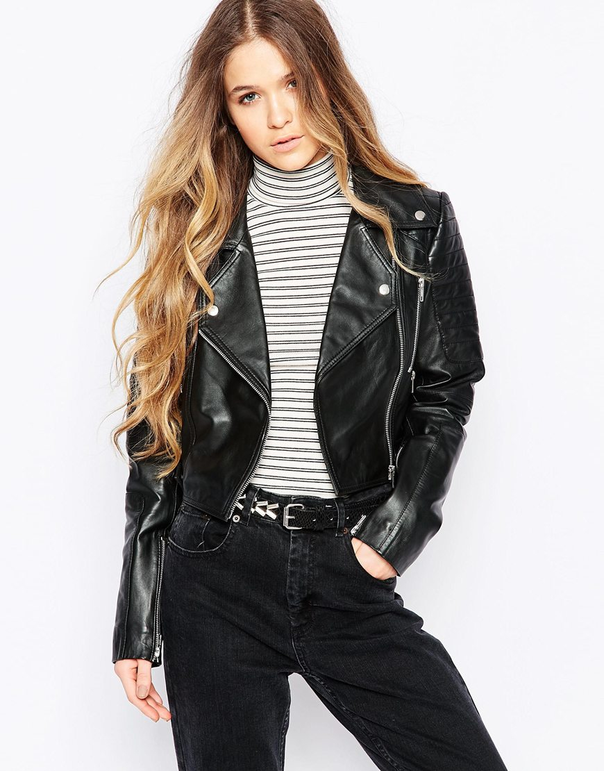 Barney S Originals Leather Biker Jacket With Quilting And Buckle Gallery