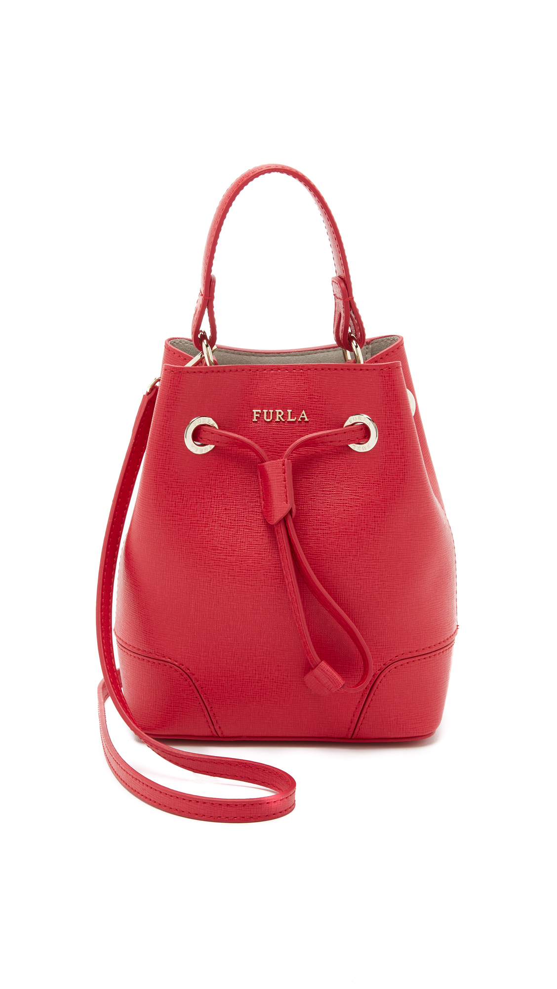 Furla Stacy Mini Drawstring Bucket Bag in Red | Lyst