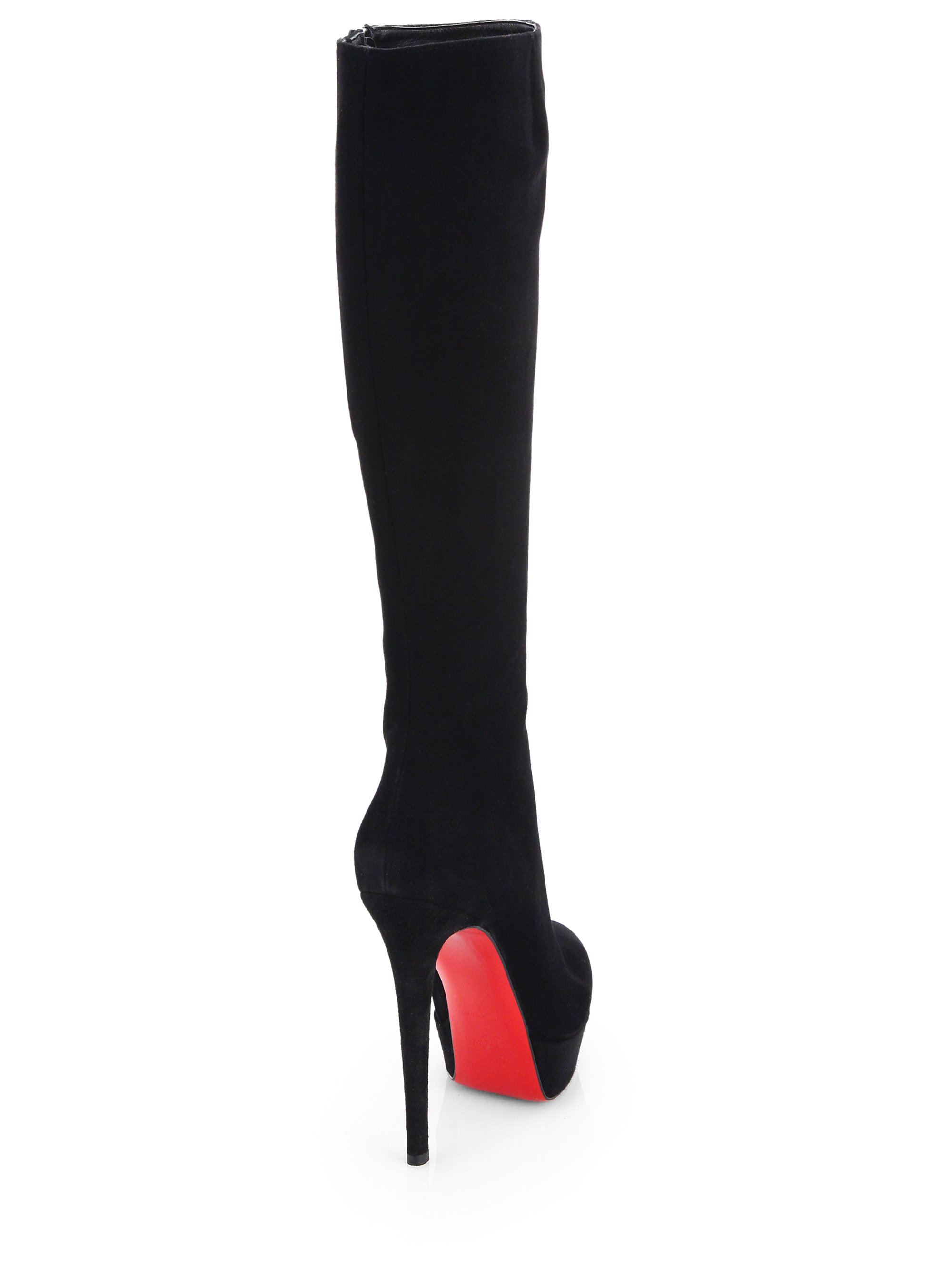 Christian Bianca Suede Knee-High Boots in Black | Lyst