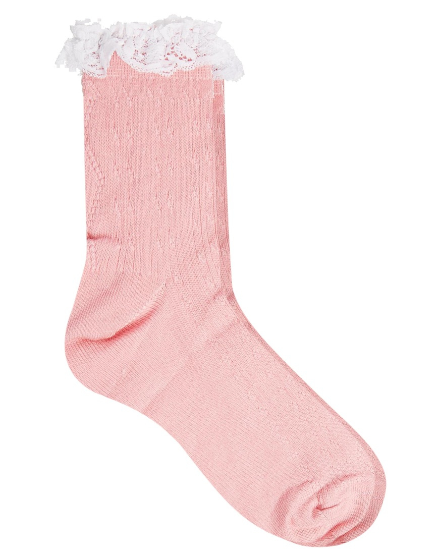 ASOS Lace Trim Ankle Socks in Pink - Lyst