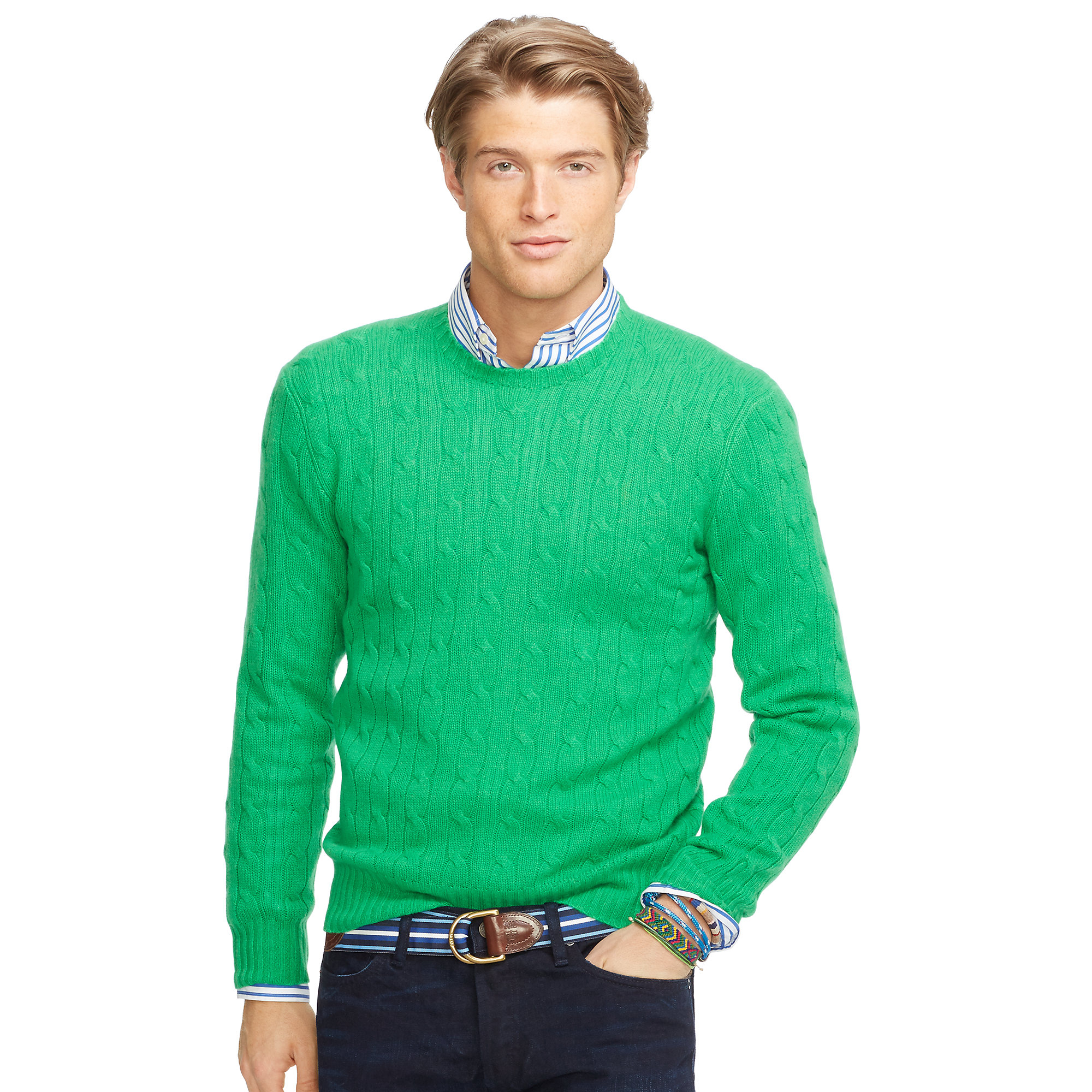 Ralph Lauren Cable Cashmere Sweater in Green for Men - Lyst