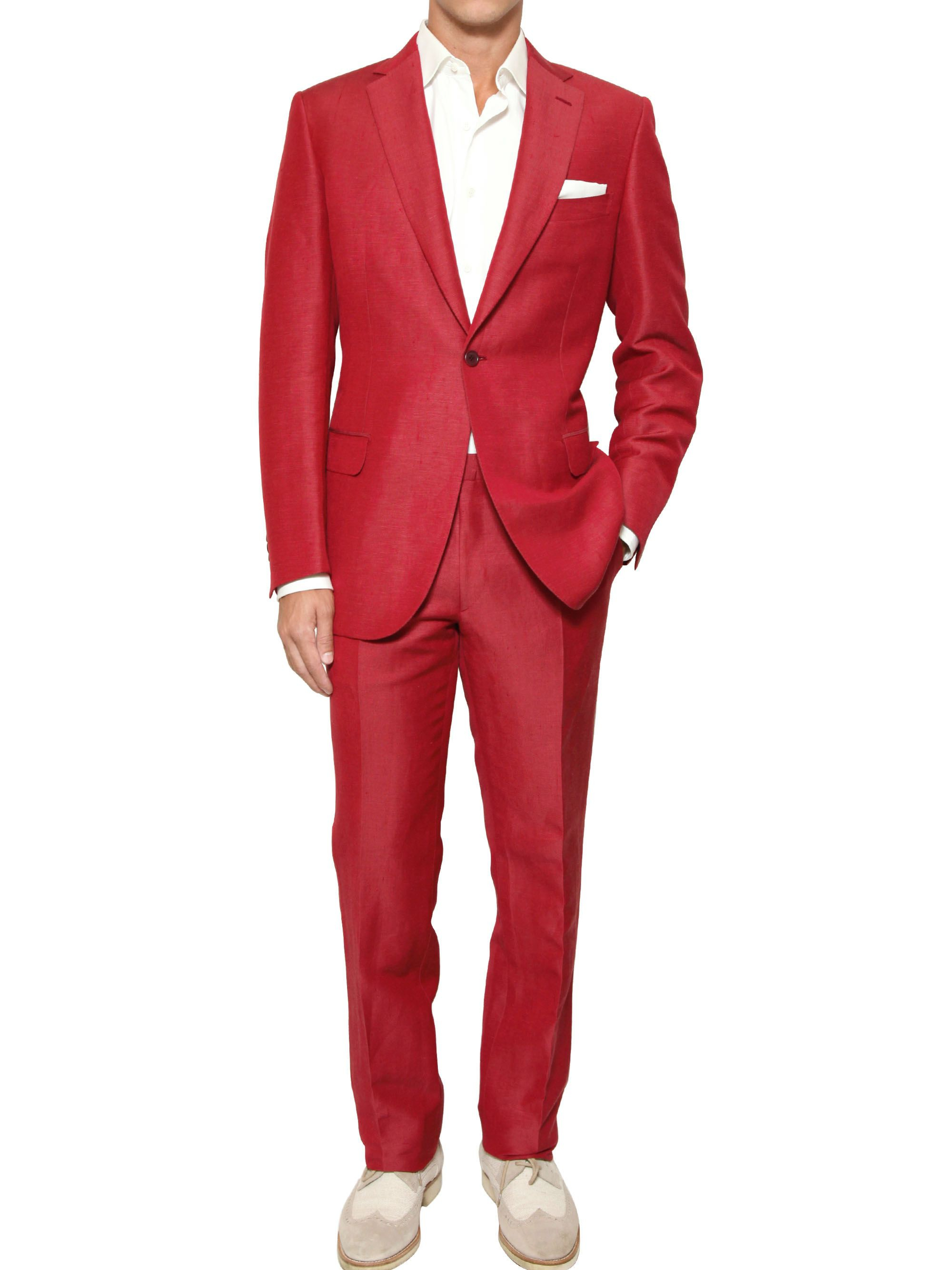 Brioni Linen and Silk Blend Slim Fit Suit in Red for Men | Lyst