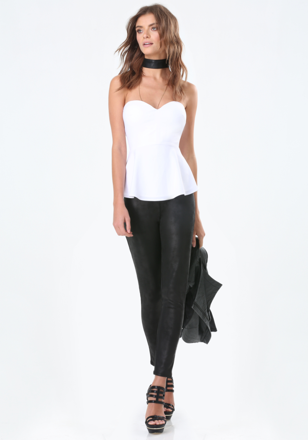 Bebe Synthetic Crepe Strapless Peplum 
