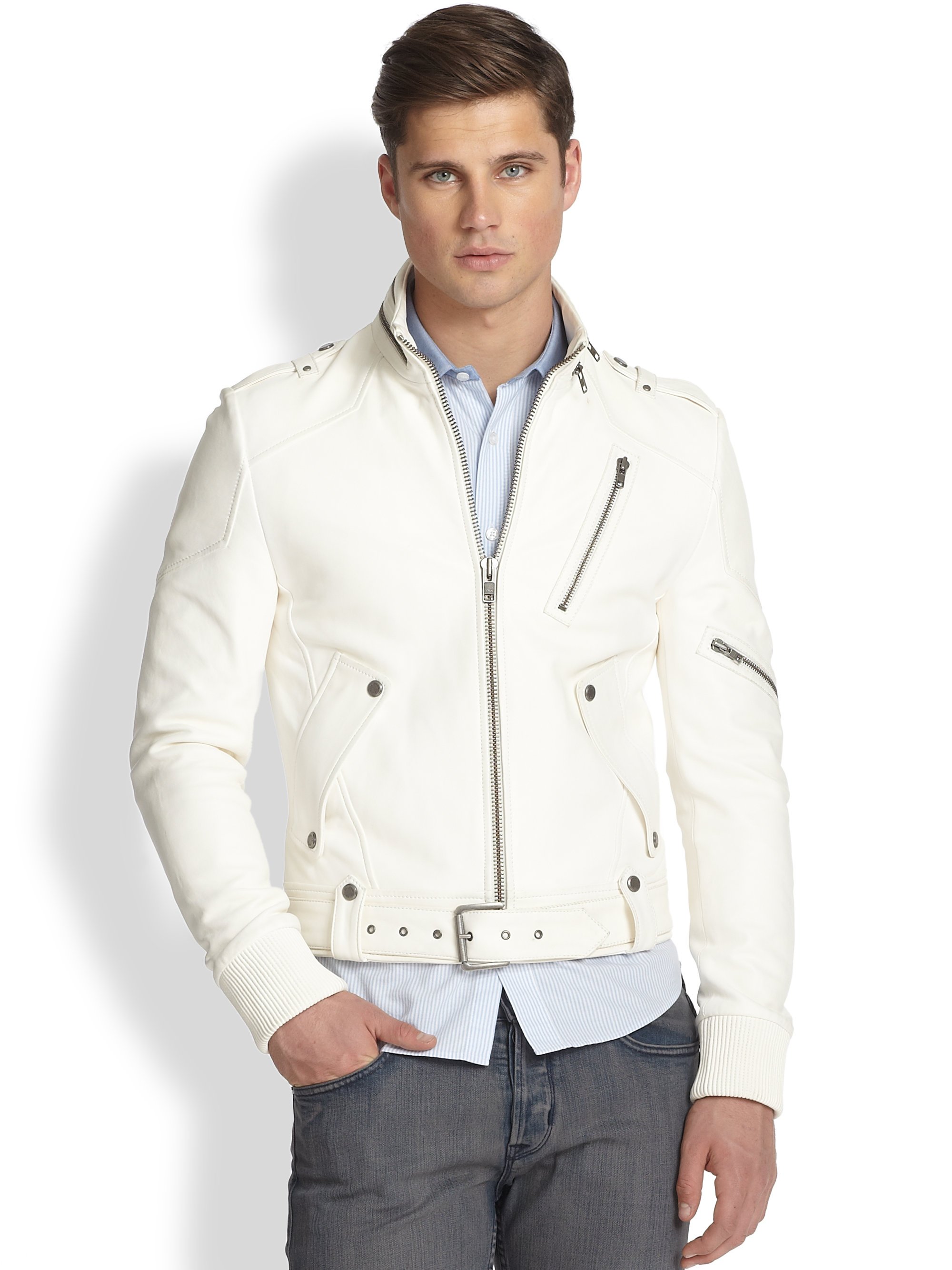White Leather Jacket For Men | Varsity Apparel Jackets