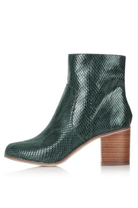 green snakeskin ankle boots