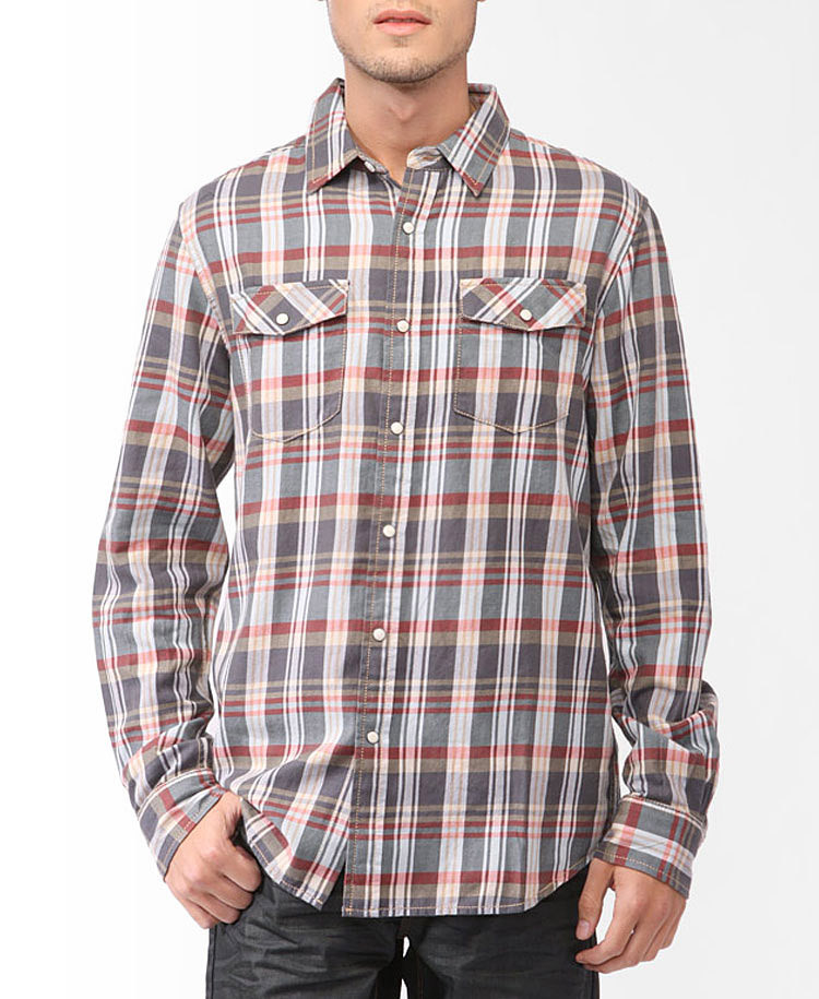 Forever 21 Snap Button Plaid Shirt in Brown for Men Lyst