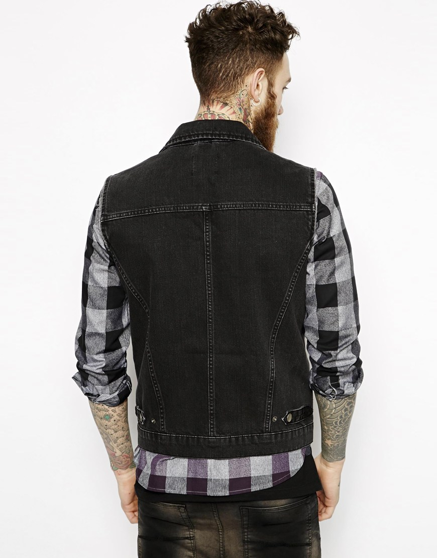 ASOS Sleeveless Denim Biker Jacket in Black for Men - Lyst